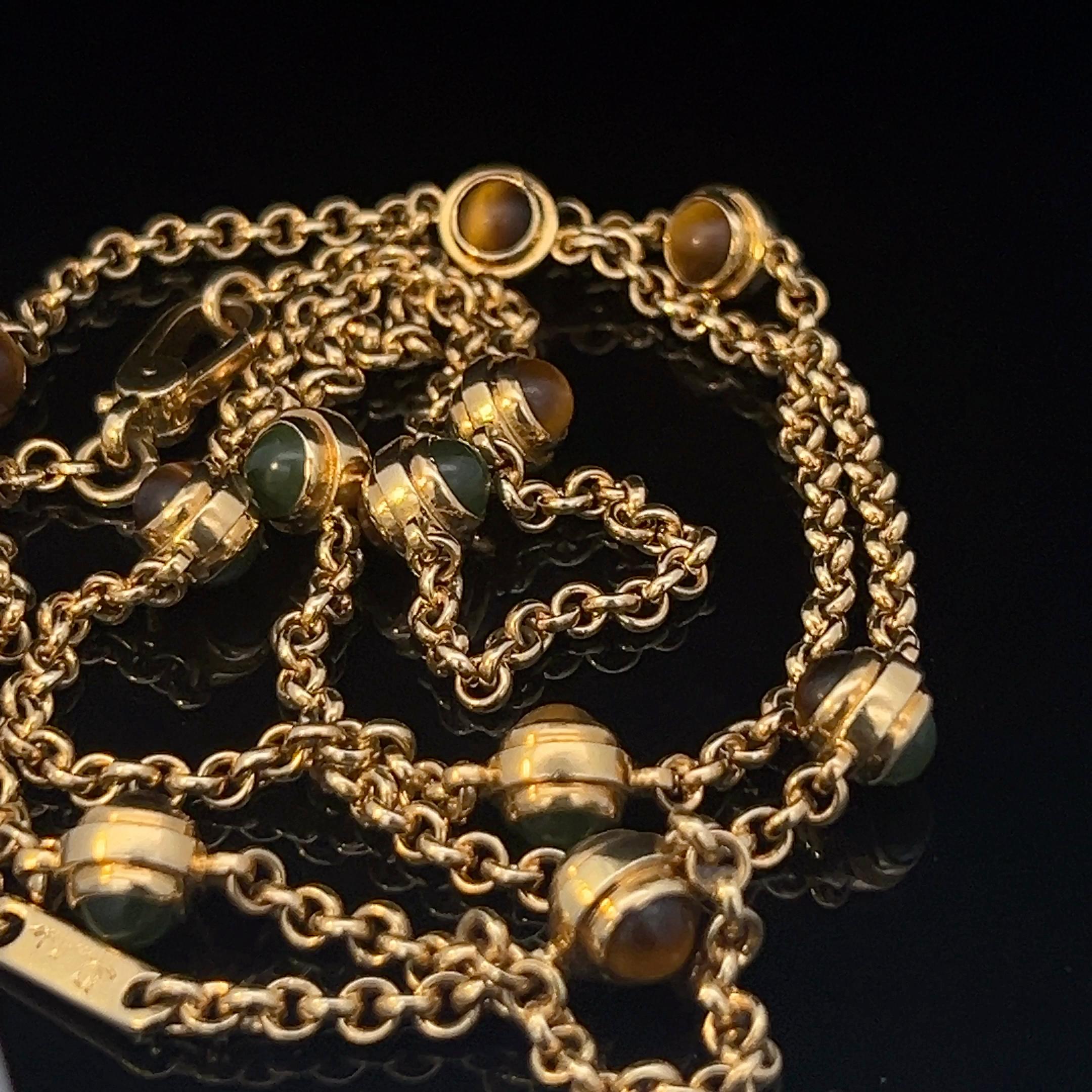 Catena lunga in oro giallo 18k, quarzo occhio di tigre e nefrite di Pomellato. 6