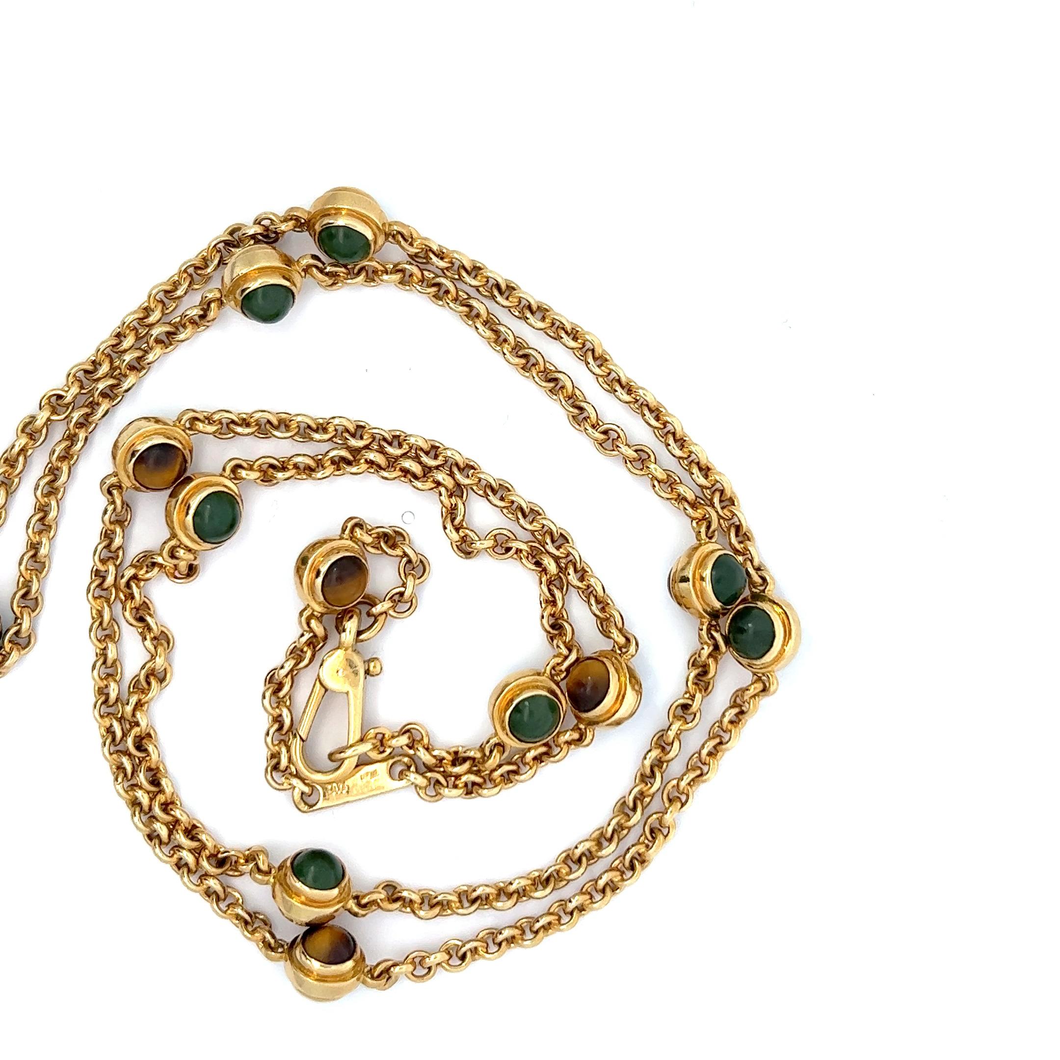 da uomo o donna Catena lunga in oro giallo 18k, quarzo occhio di tigre e nefrite di Pomellato.