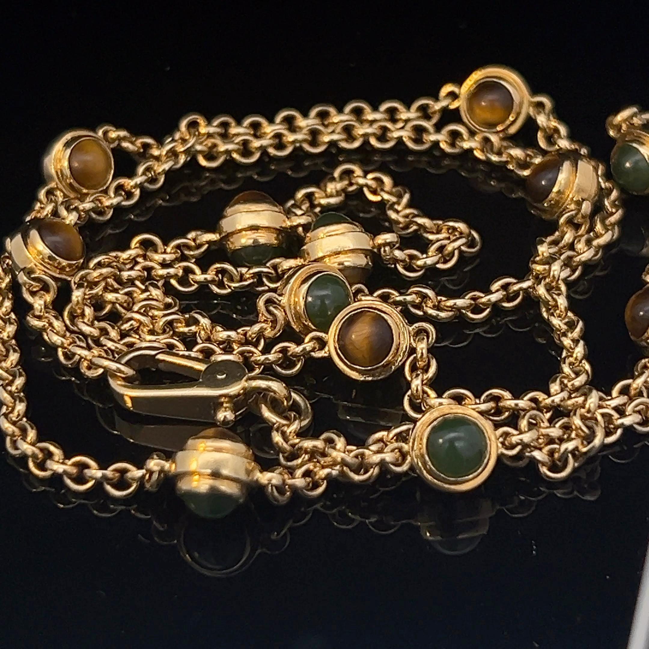 Catena lunga in oro giallo 18k, quarzo occhio di tigre e nefrite di Pomellato. 3