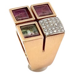 Bague en or jaune 18k, tourmaline pastèque et diamants par Ida di Billand