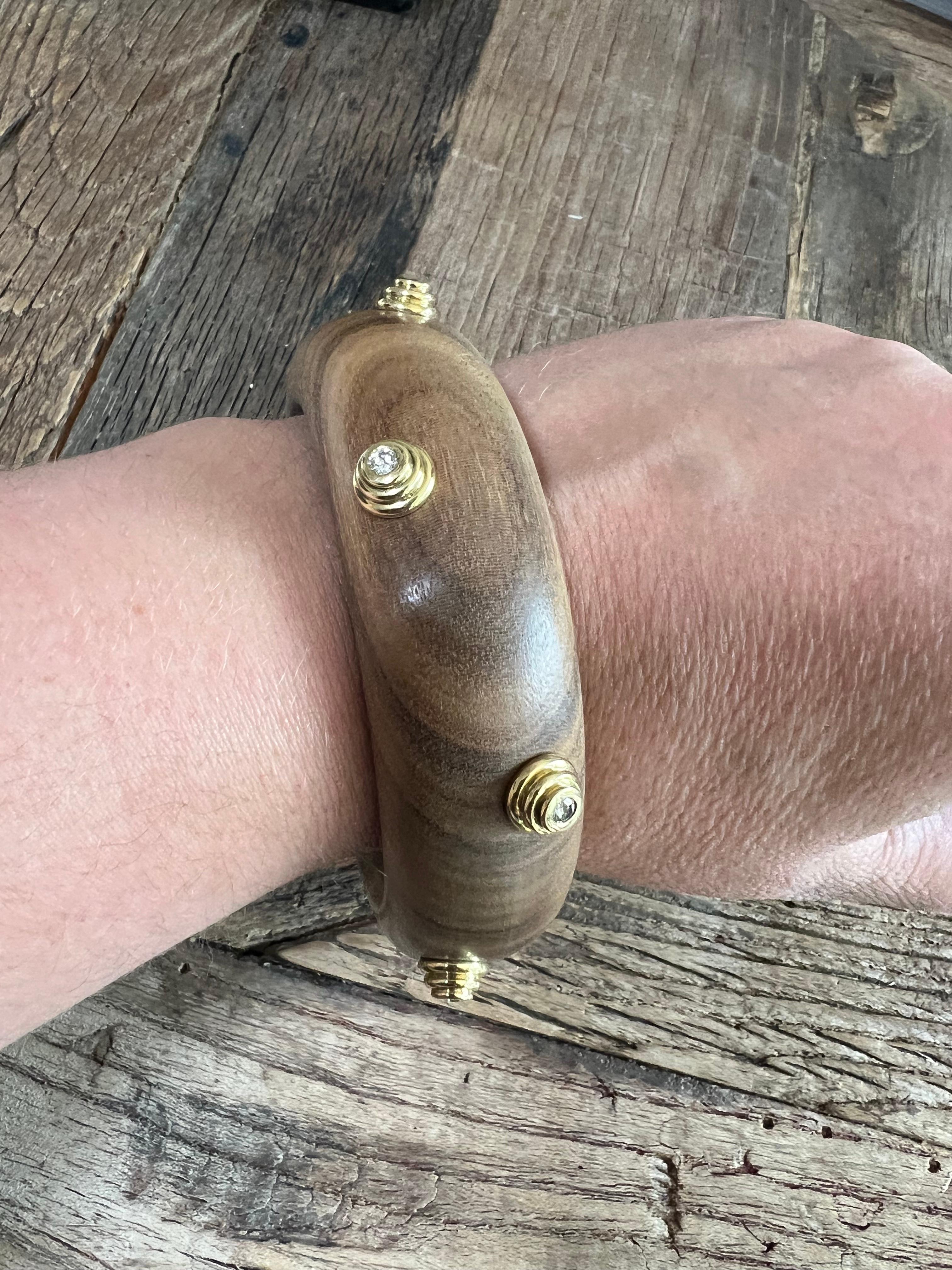 An 18k yellow gold, Wood and Diamond bangle by Christian Dior. For Sale 2