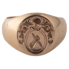 Une bague de signet victorienne française en 18kt montre de la puissance