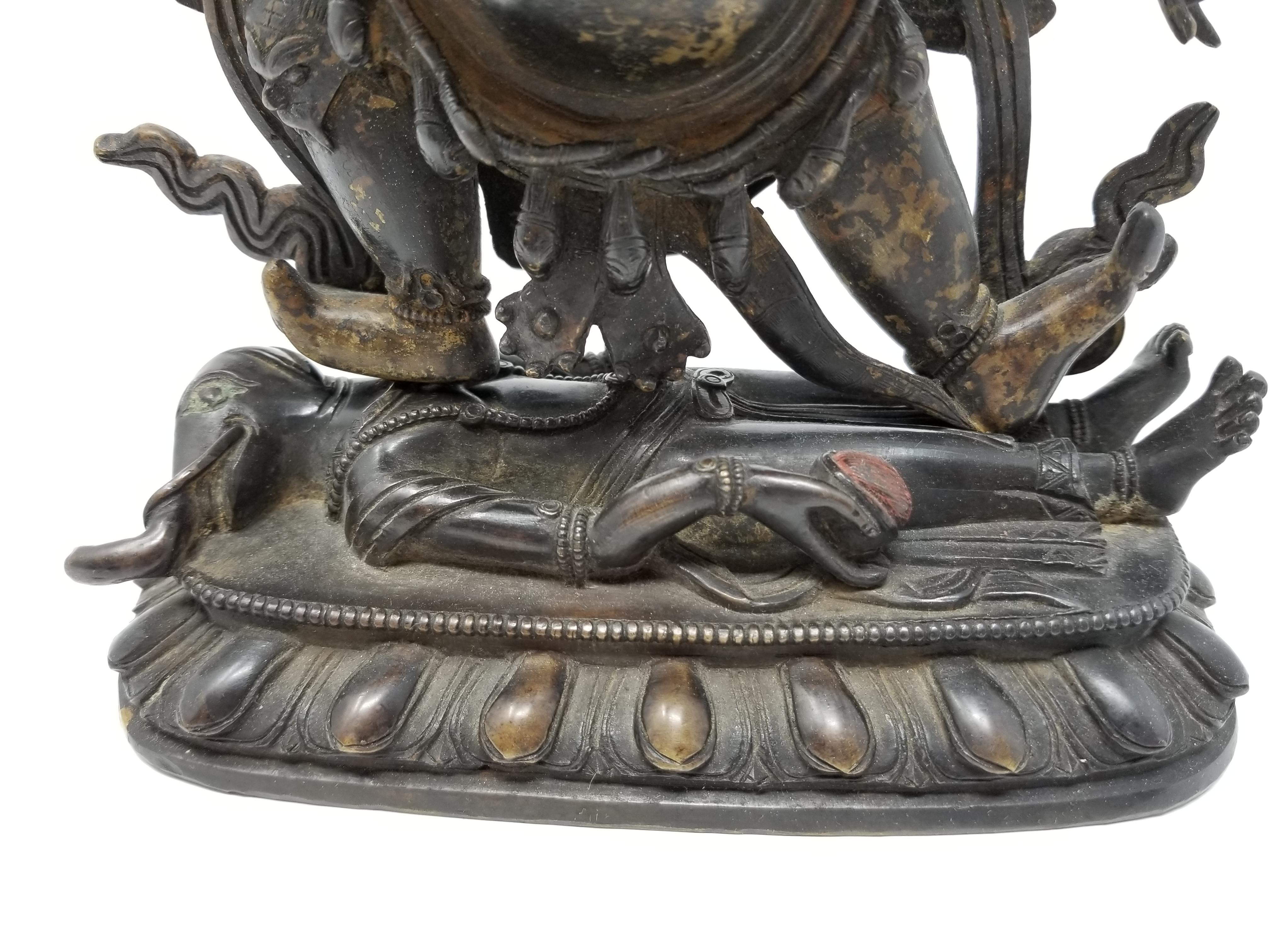 19th Century Tibetan Polychrome Lacquered Bronze Figure of 6-Armed Mahakala 3