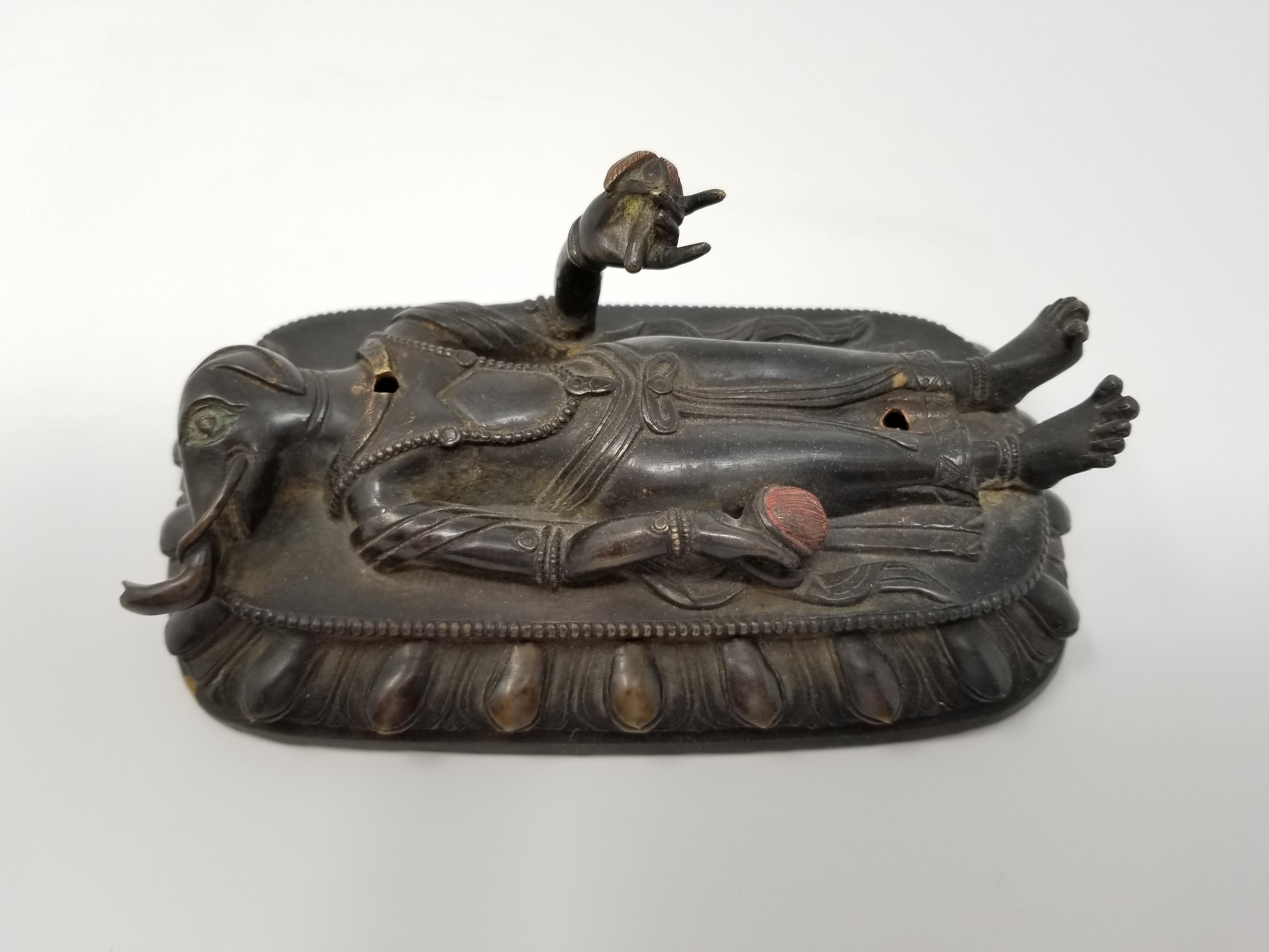 19th Century Tibetan Polychrome Lacquered Bronze Figure of 6-Armed Mahakala 4