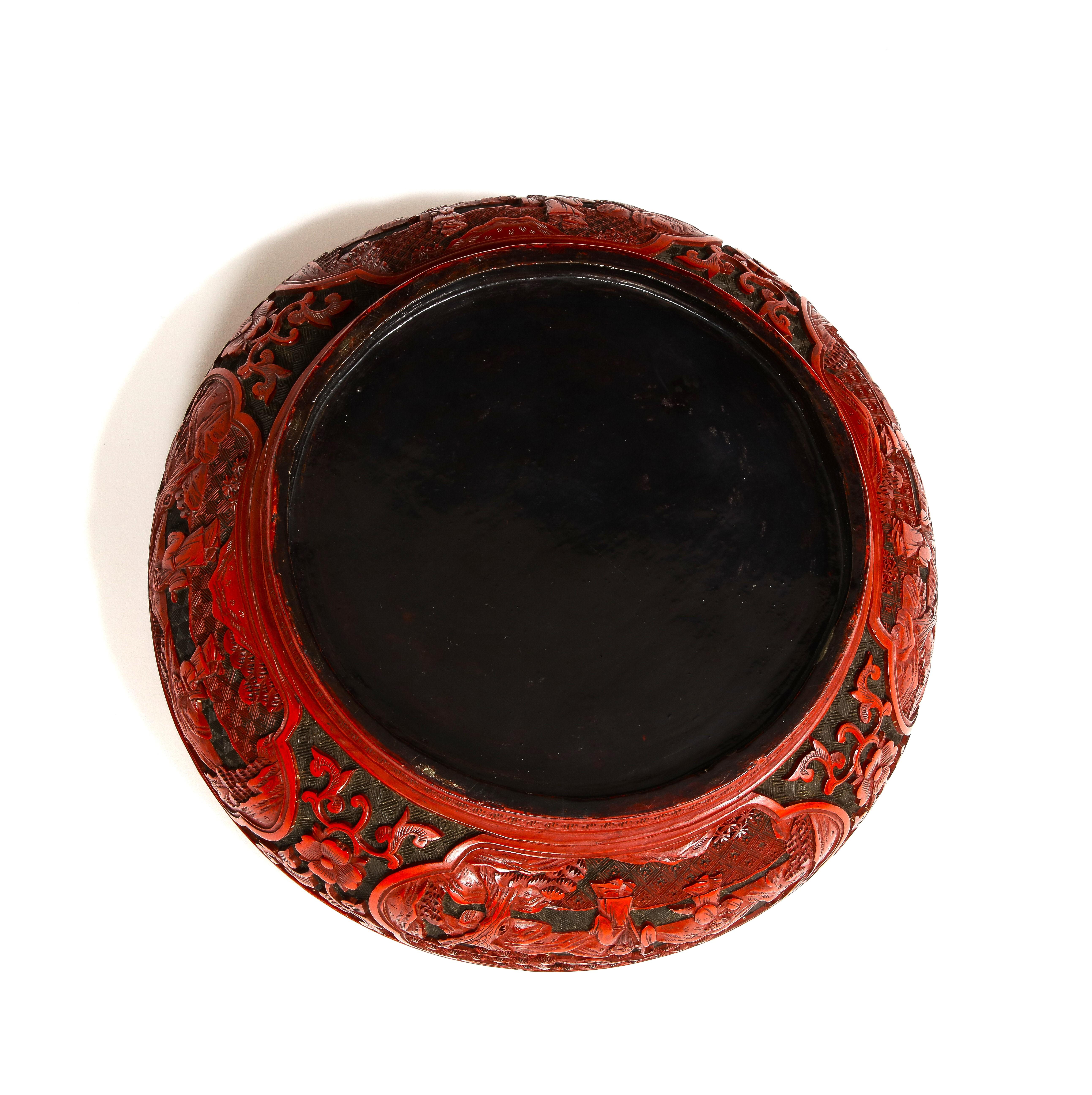 18th/19th Century Chinese Cinnabar Circular Box with Multiple Cartouches  For Sale 4