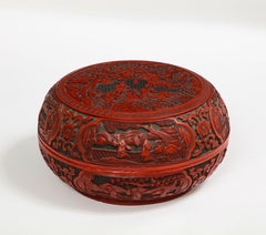 18th/19th Century Chinese Cinnabar Circular Box with Multiple Cartouches