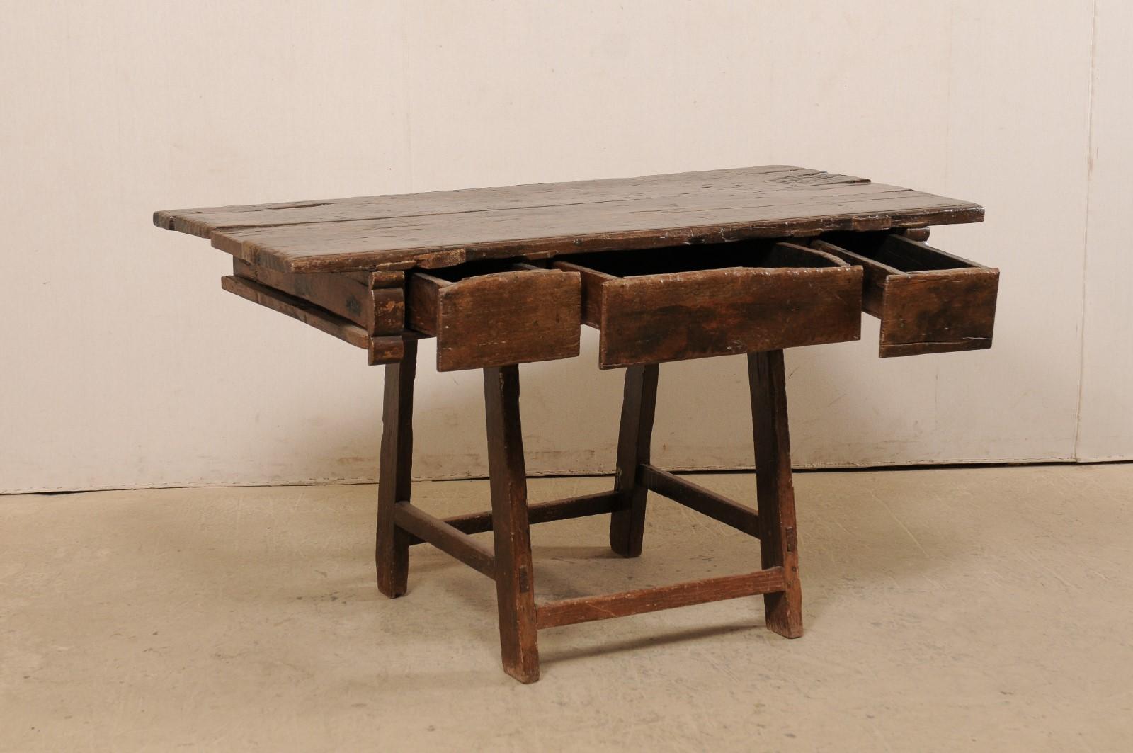 18th C. Brazilian Peroba Wood Table with Drawers, Exquisitely Rustic In Good Condition For Sale In Atlanta, GA