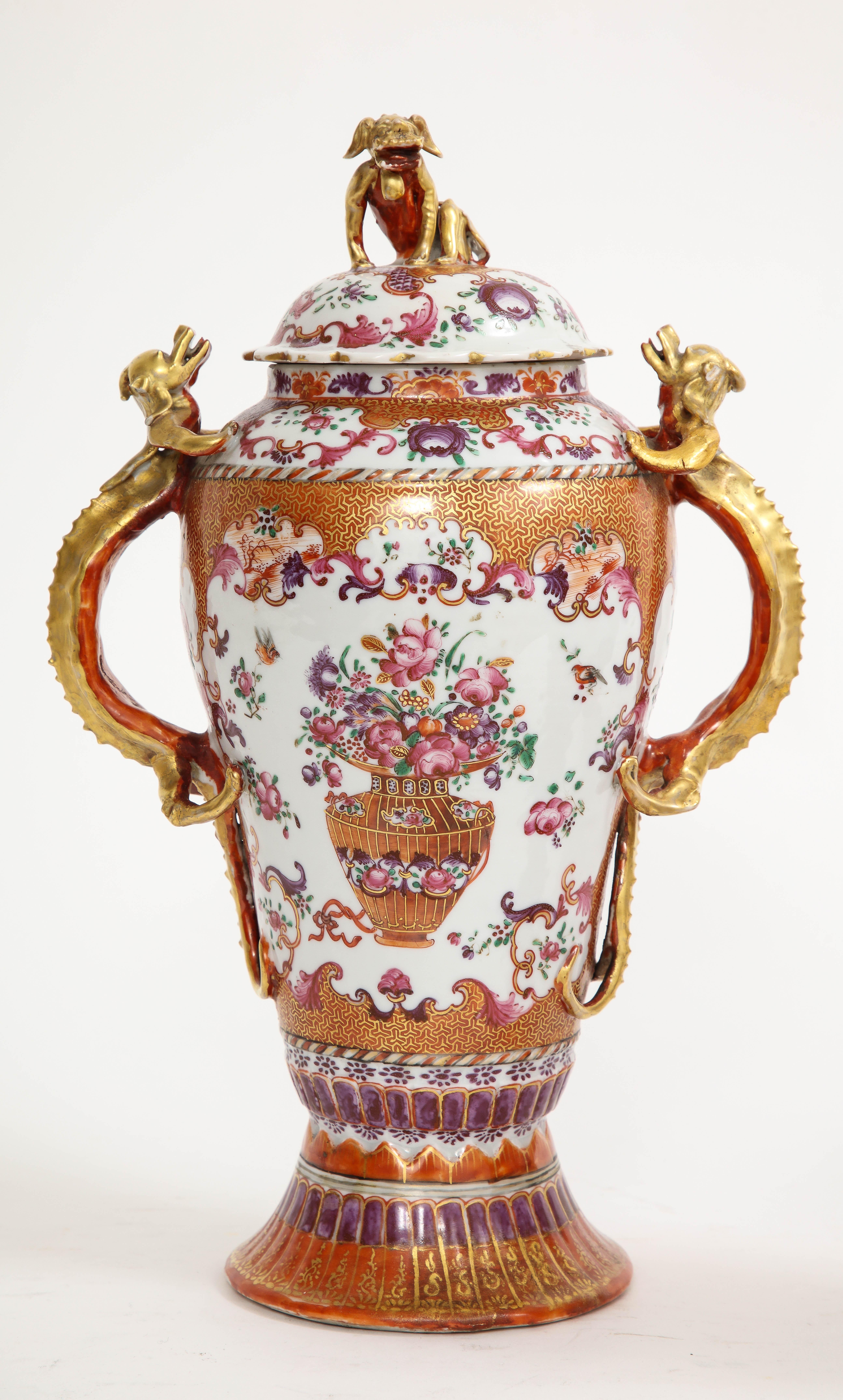 18th C. Chinese Porcelain Famille Rose Mandarin 3-Piece Vase Garniture Set For Sale 4