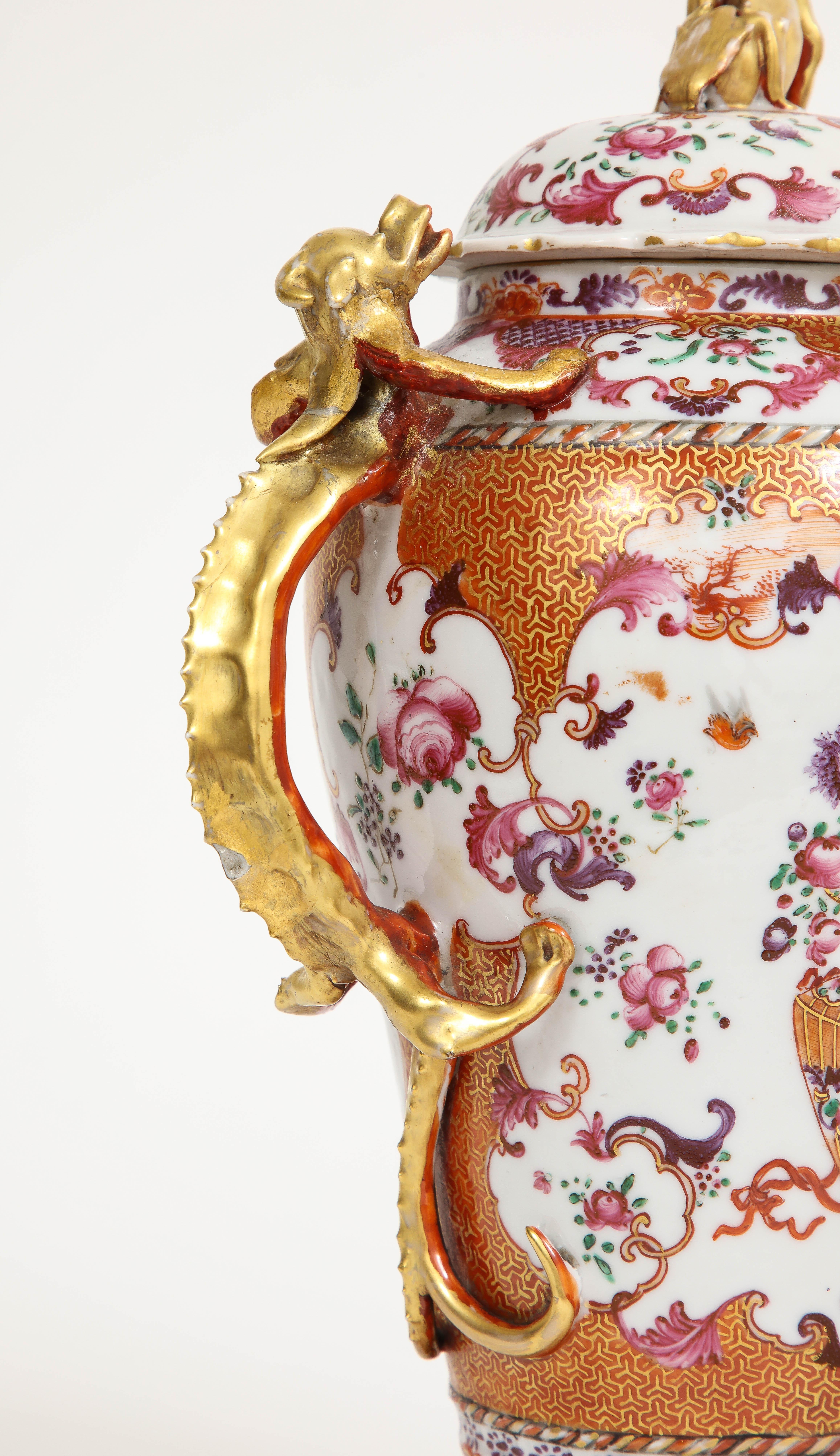 18th C. Chinese Porcelain Famille Rose Mandarin 3-Piece Vase Garniture Set For Sale 5