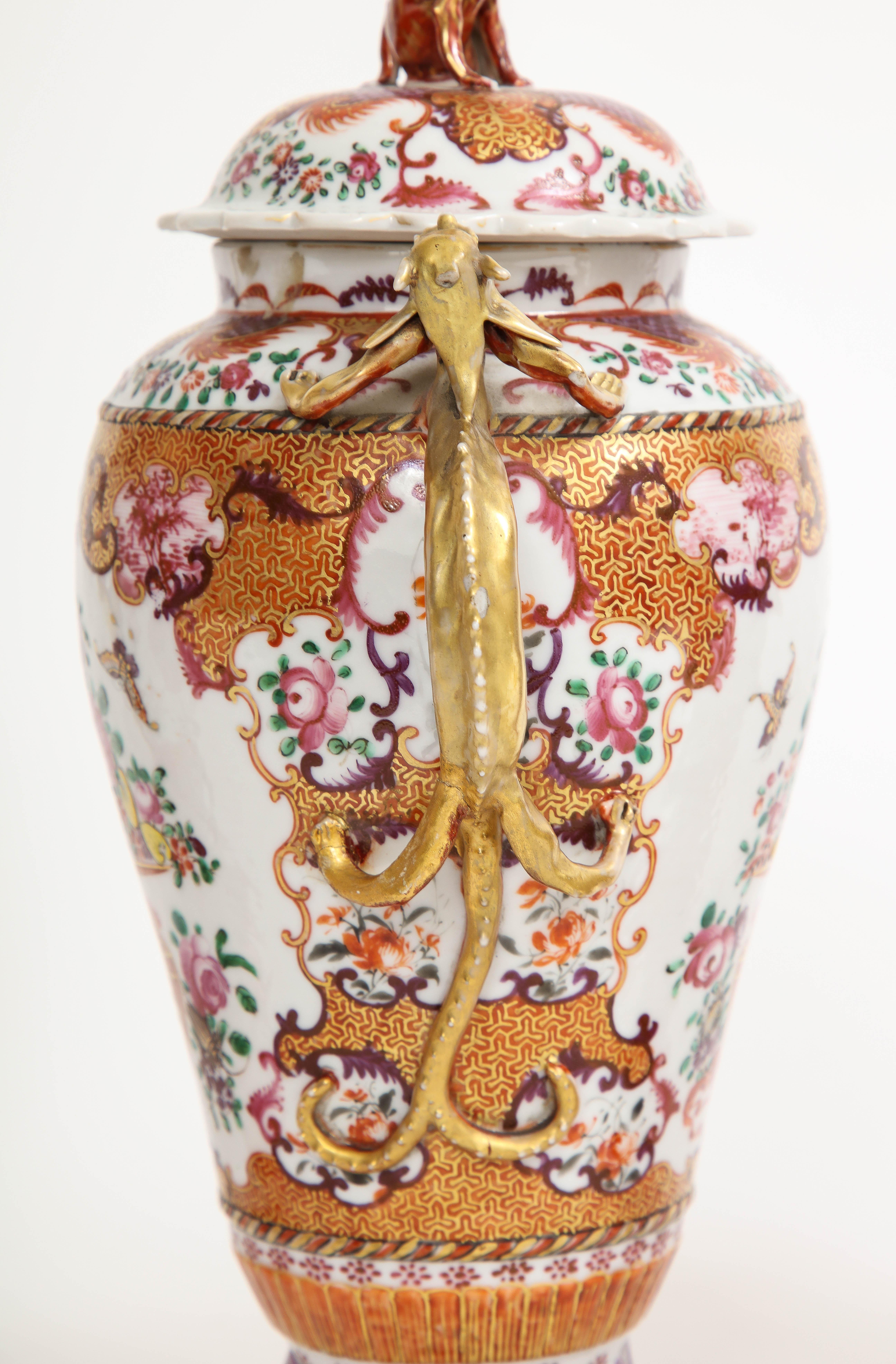 18th C. Chinese Porcelain Famille Rose Mandarin 3-Piece Vase Garniture Set For Sale 6
