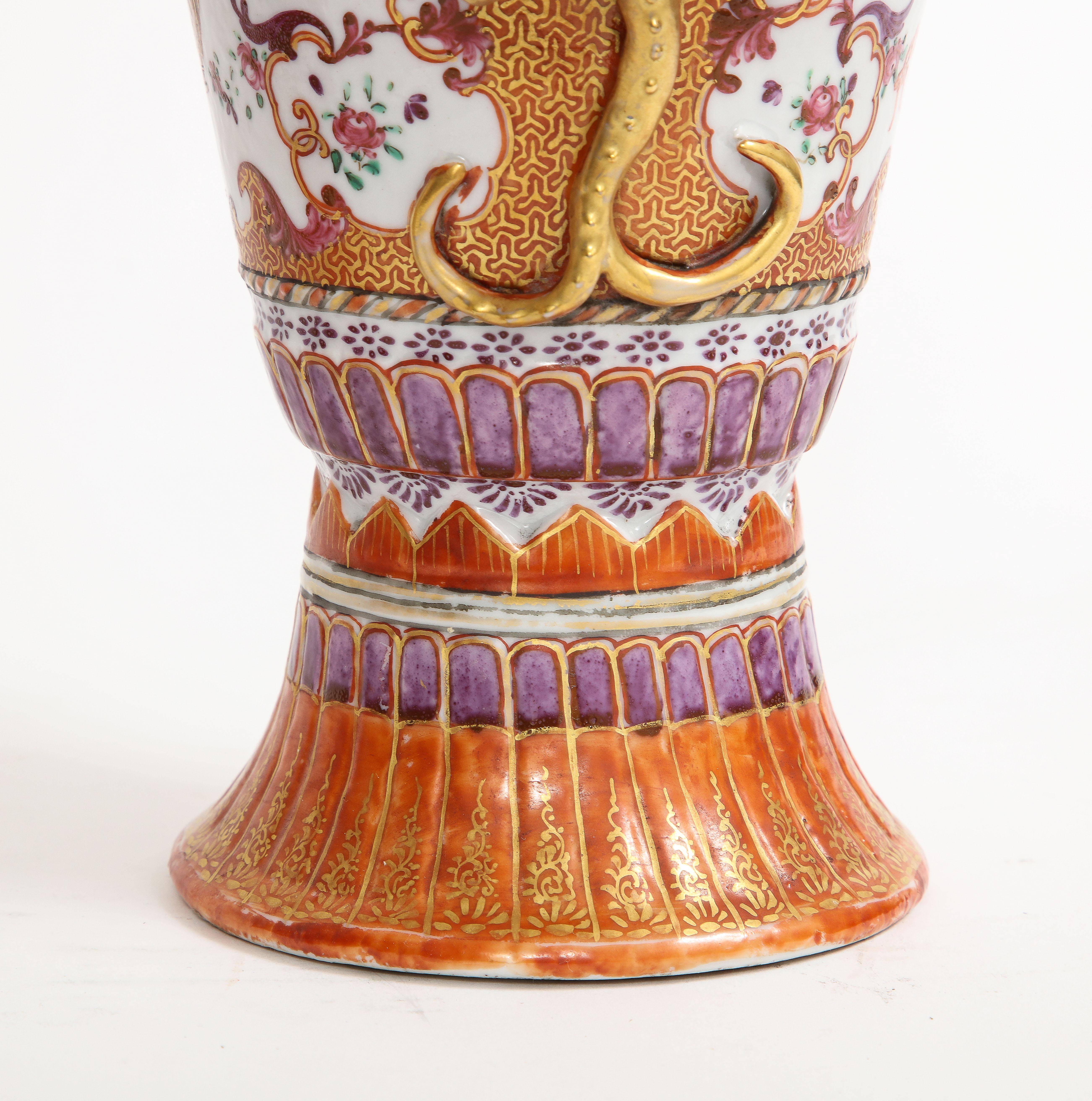 18th C. Chinese Porcelain Famille Rose Mandarin 3-Piece Vase Garniture Set For Sale 9
