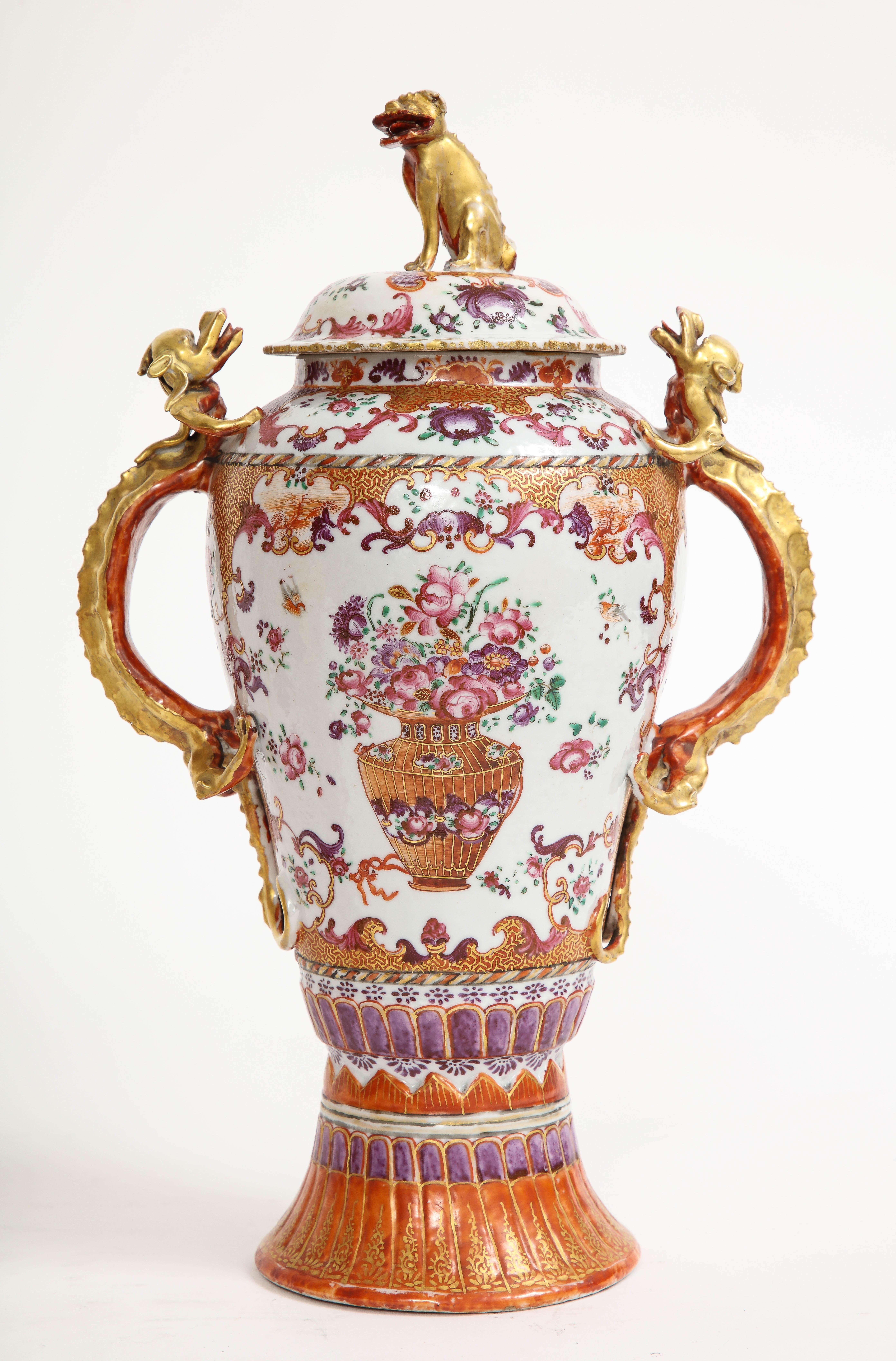 18th C. Chinese Porcelain Famille Rose Mandarin 3-Piece Vase Garniture Set For Sale 2