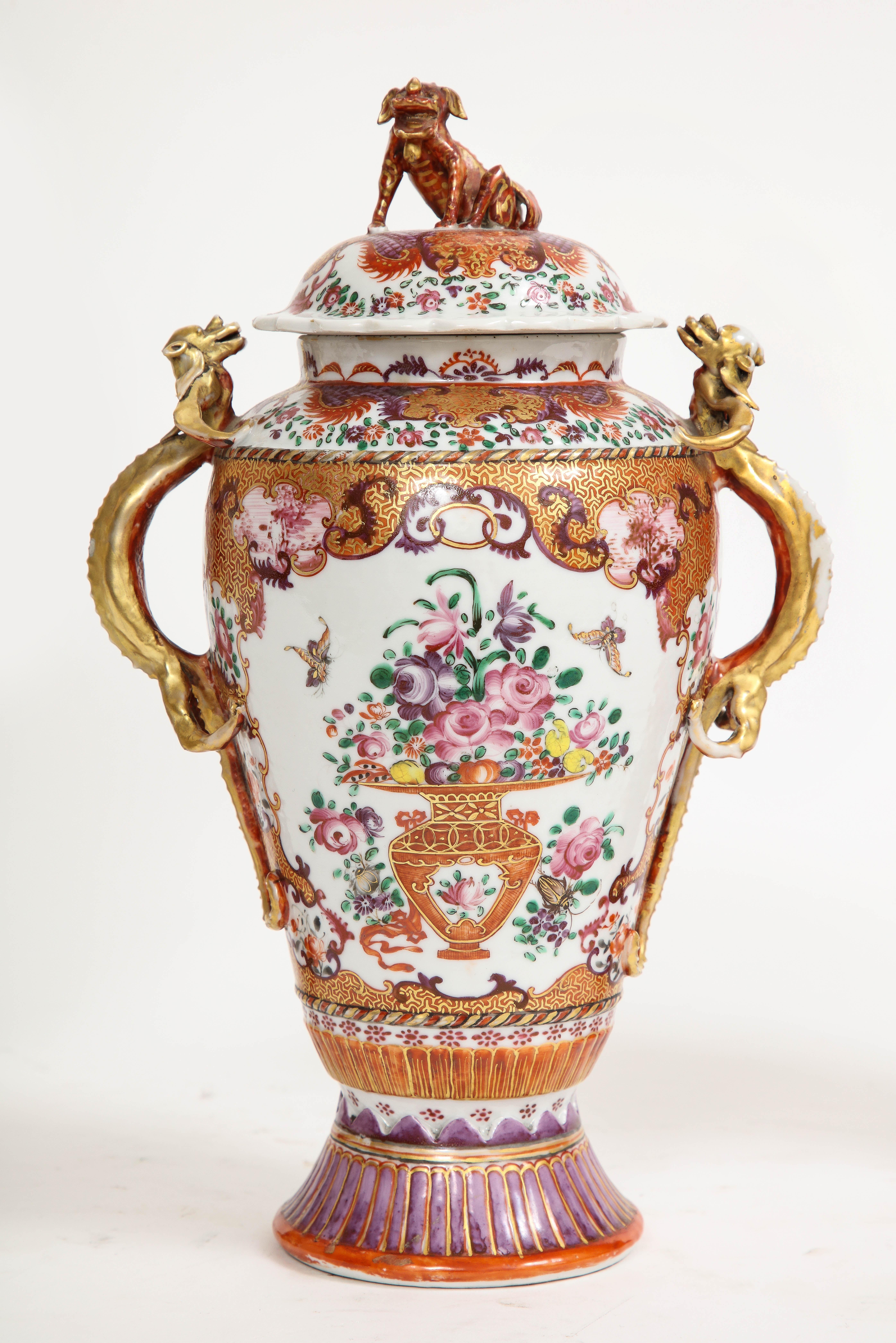 18th C. Chinese Porcelain Famille Rose Mandarin 3-Piece Vase Garniture Set For Sale 3
