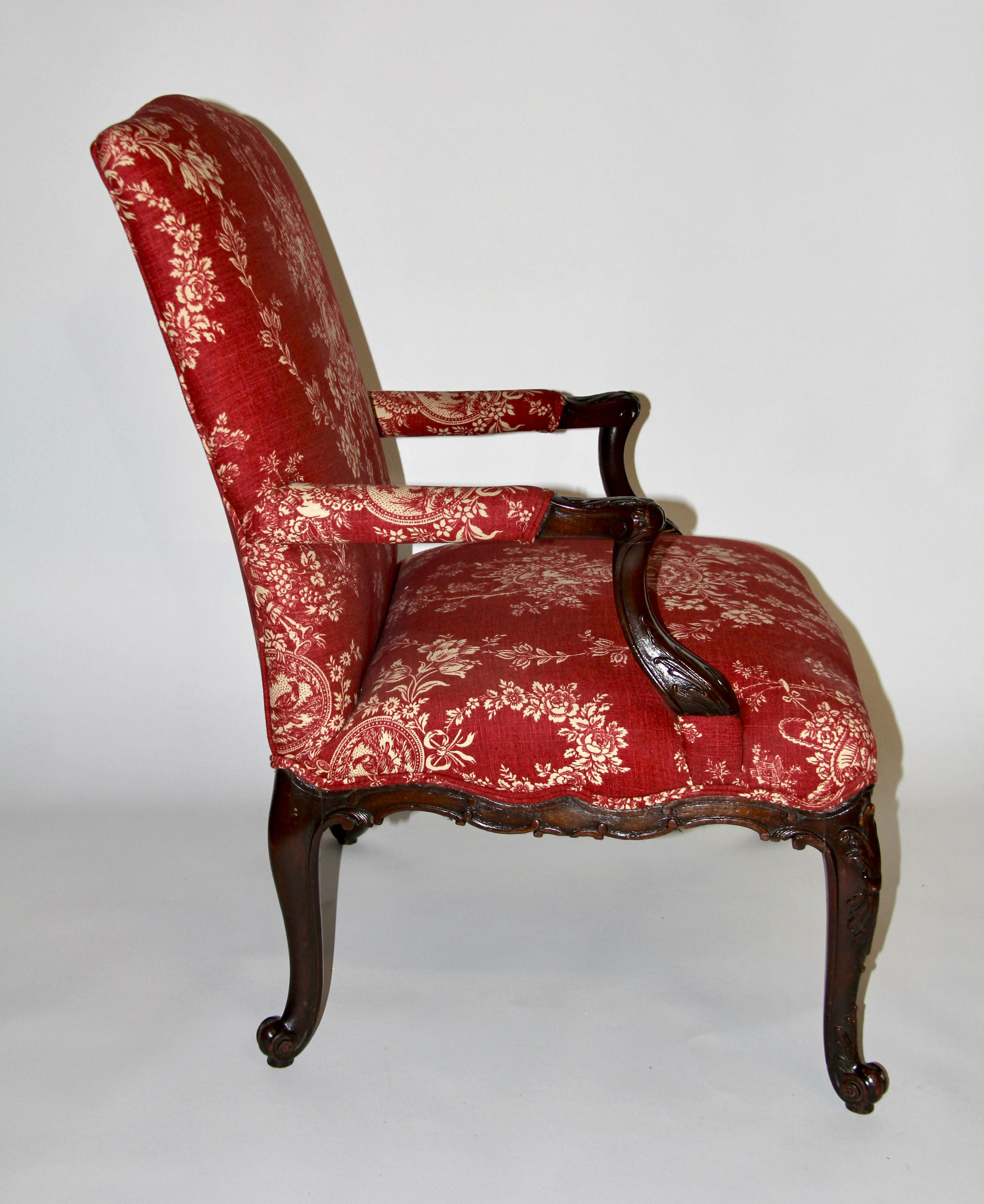 An 18th C. English George III Hand-Carved Mahogany Armchair with Red Upholstery For Sale 2