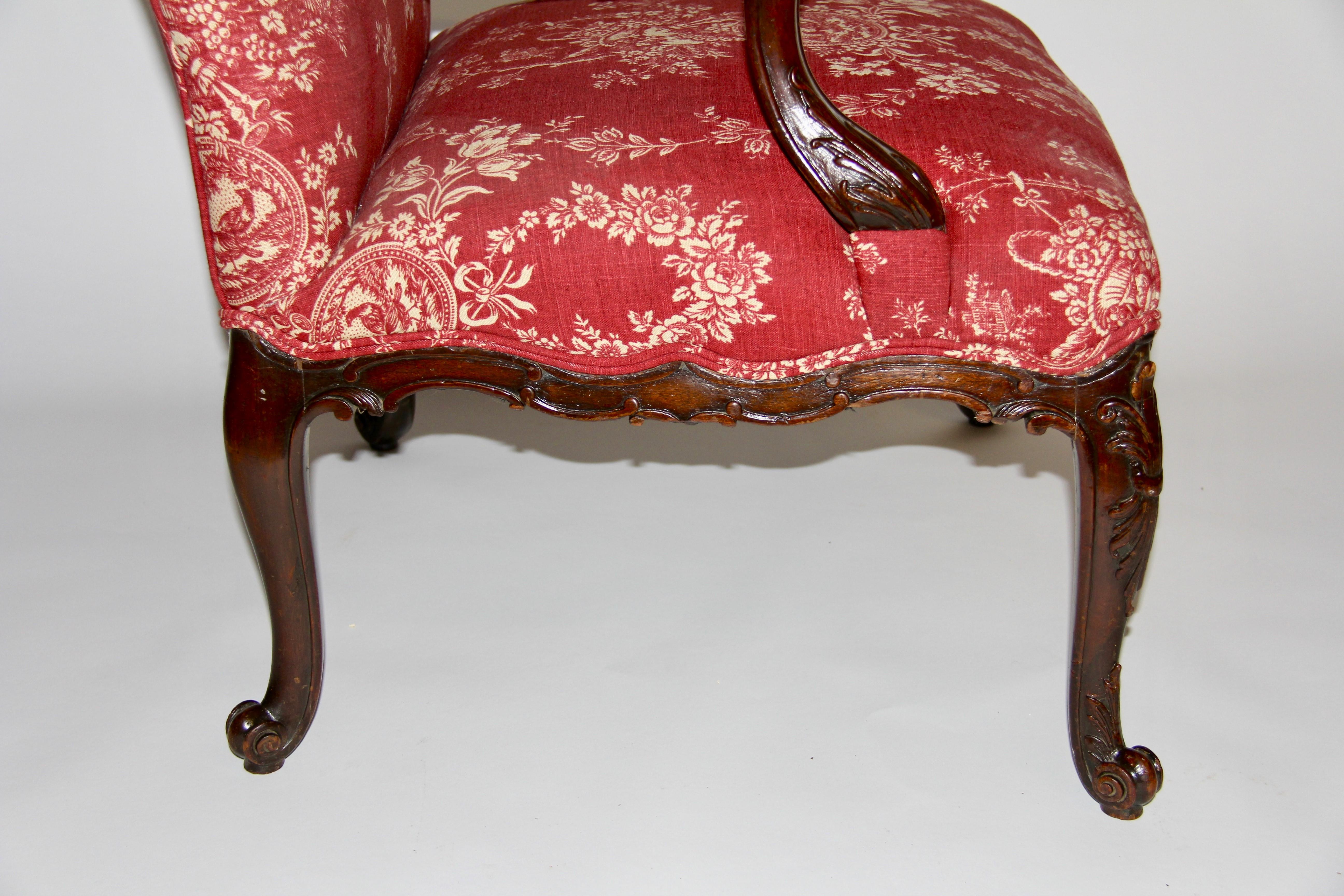 An 18th C. English George III Hand-Carved Mahogany Armchair with Red Upholstery For Sale 3