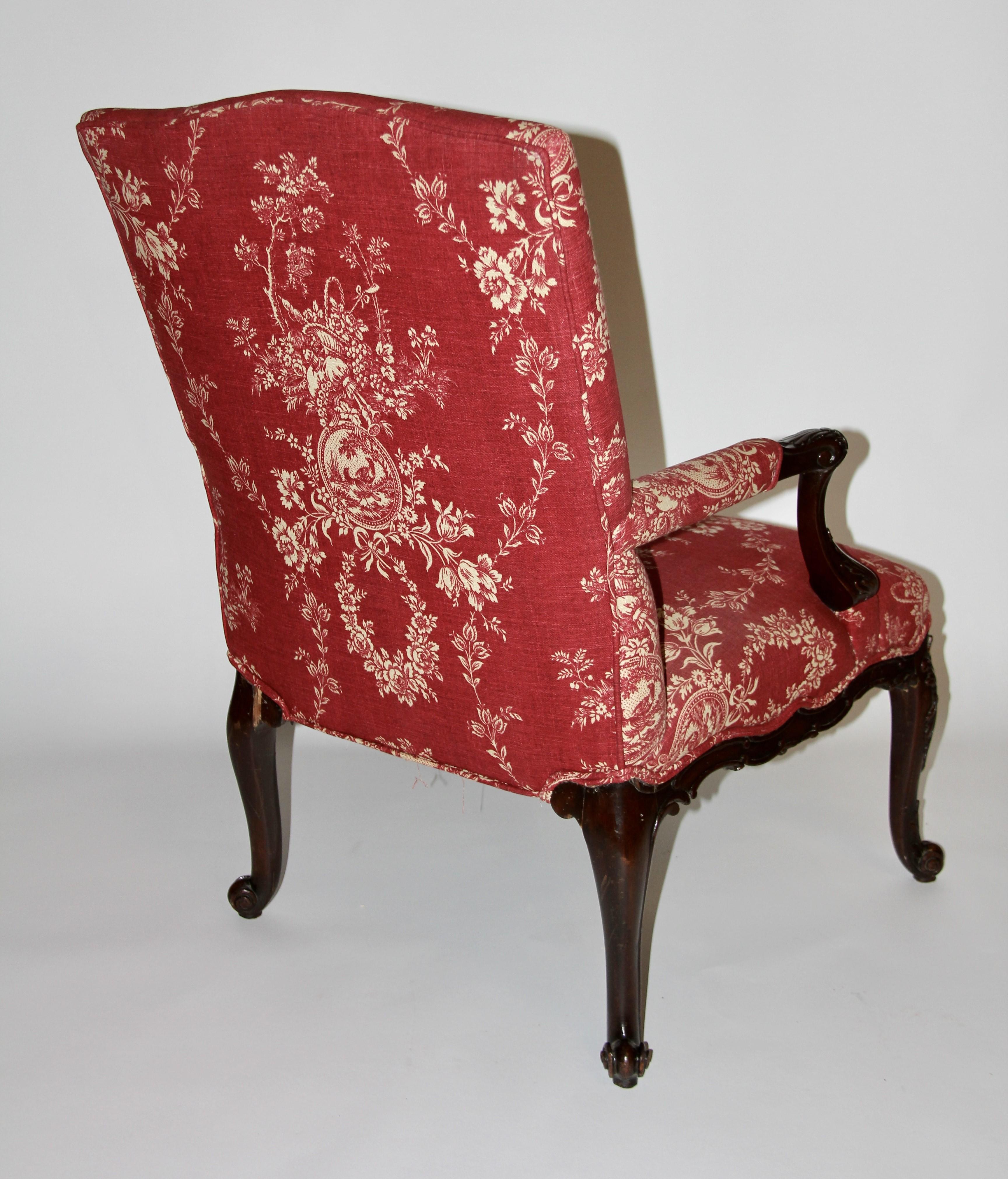 An 18th C. English George III Hand-Carved Mahogany Armchair with Red Upholstery For Sale 4