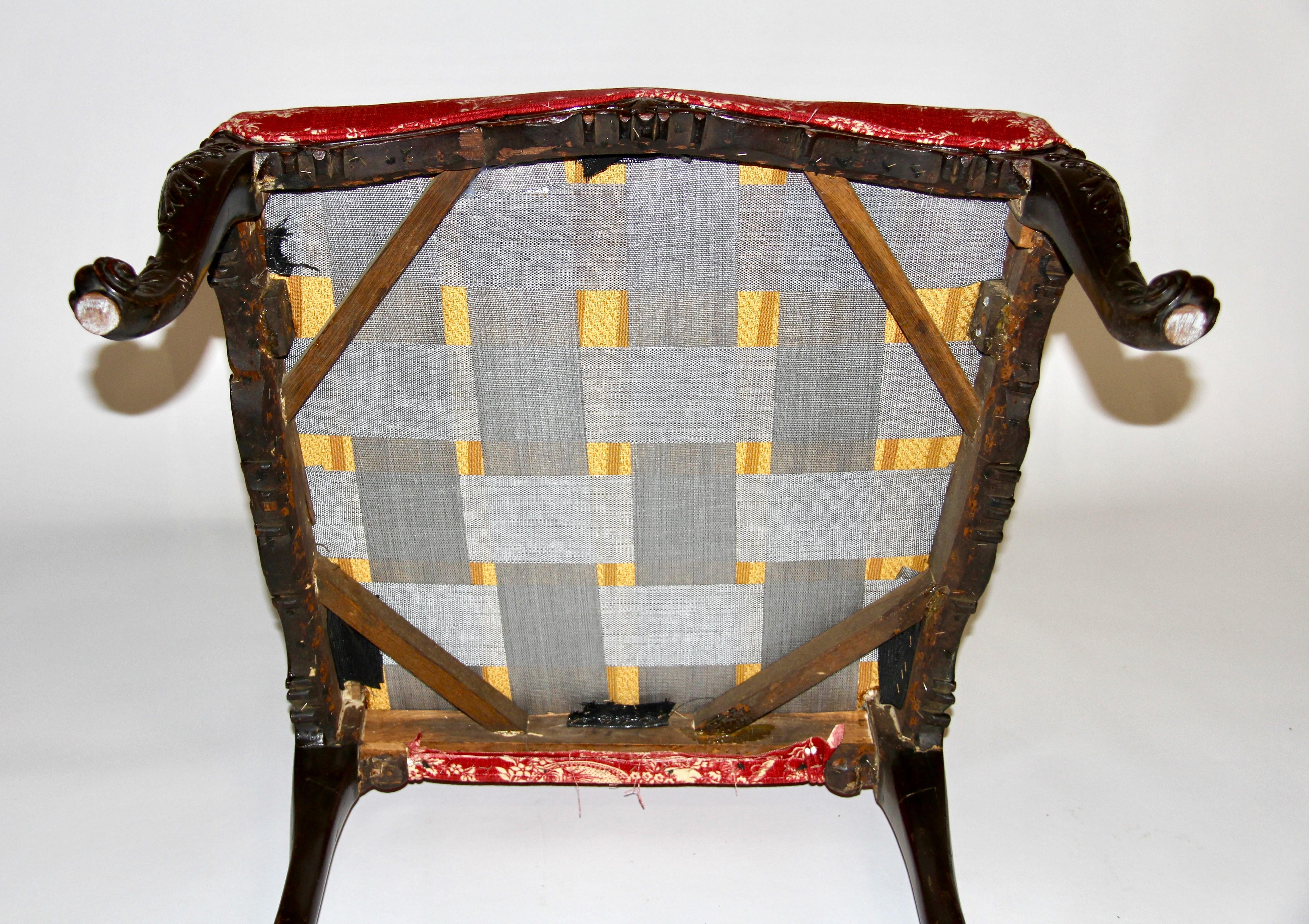 An 18th C. English George III Hand-Carved Mahogany Armchair with Red Upholstery For Sale 5