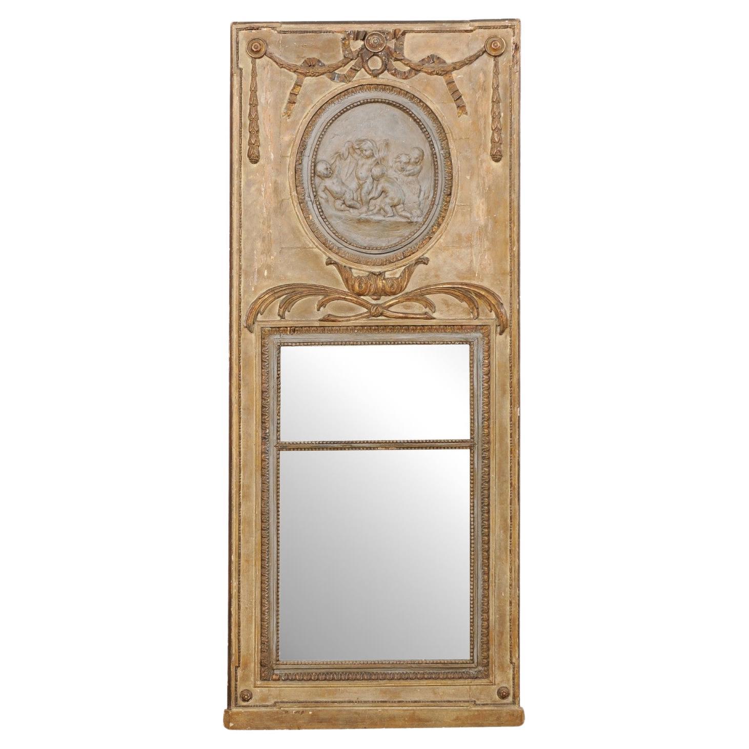 18th C. French Neoclassic "Petit Enfant" Trumeau Mirror For Sale