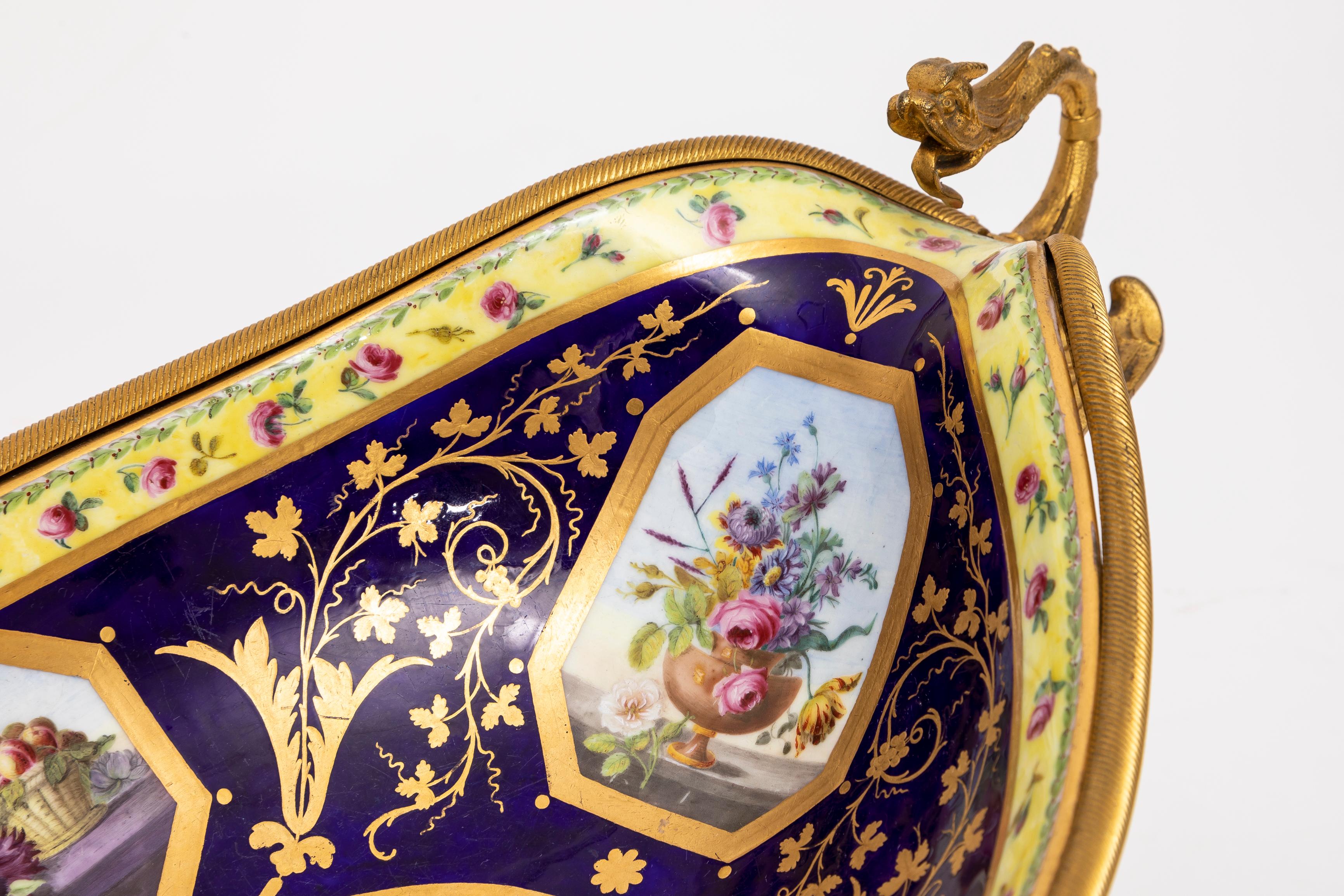 An 18th C. French Ormolu Mounted Sevres Porcelain Centerpiece w/ Dragon Handles For Sale 2