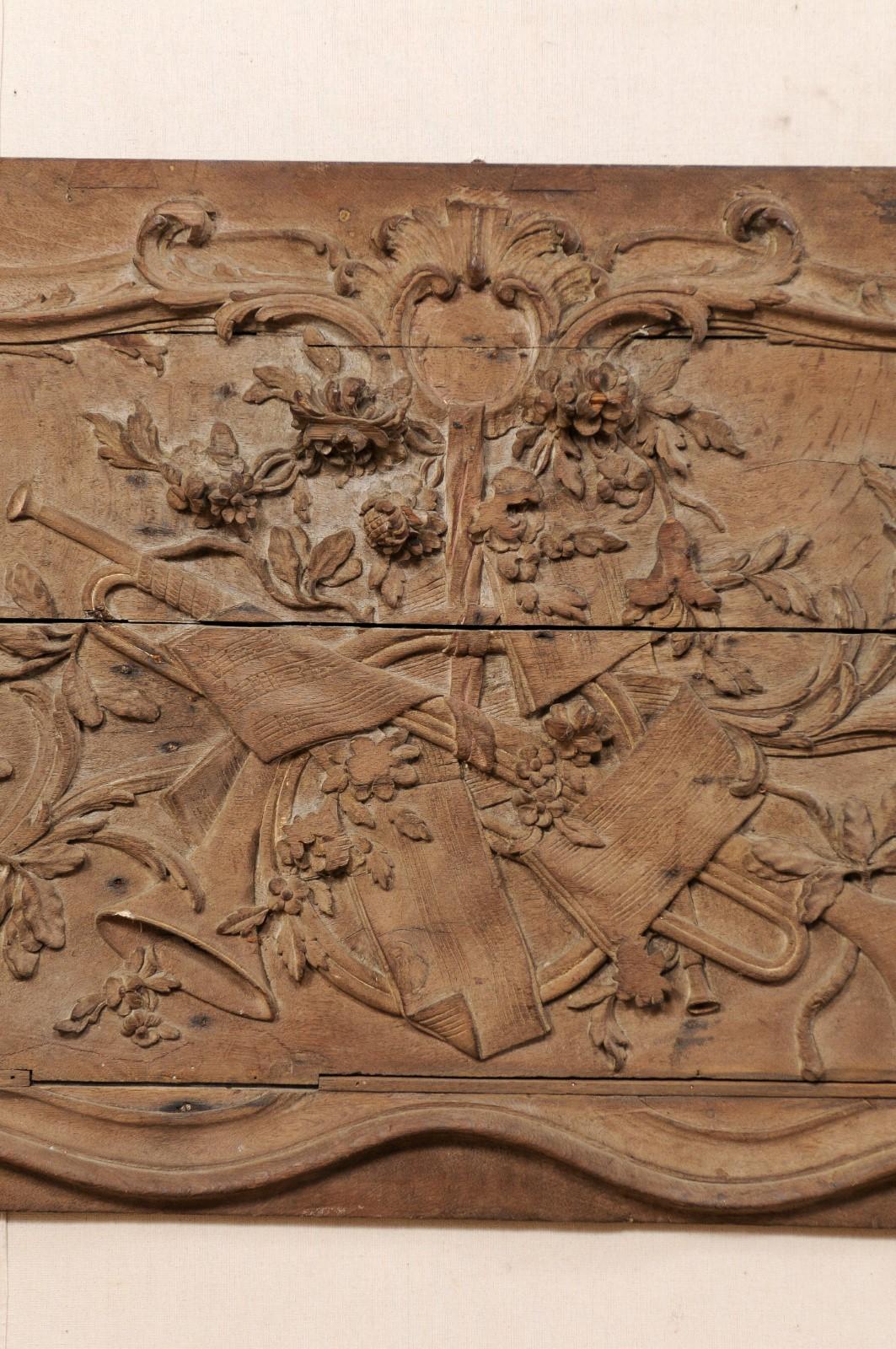 18th Century and Earlier 18th Century French Rectangular Wood Wall Decoration Carved in Musical Motif