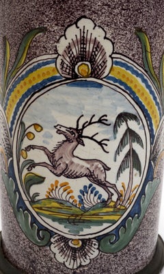 18th Century German Berlin Factory Pewter Mounted Spatterware Faience Stein