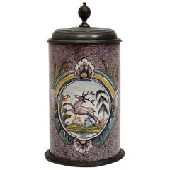 18th Century German Berlin Factory Pewter Mounted Spatterware Faience Stein
