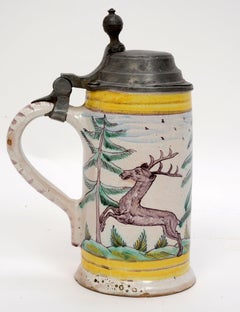 18th Century German Pewter Mounted Faience Stein, circa 1780