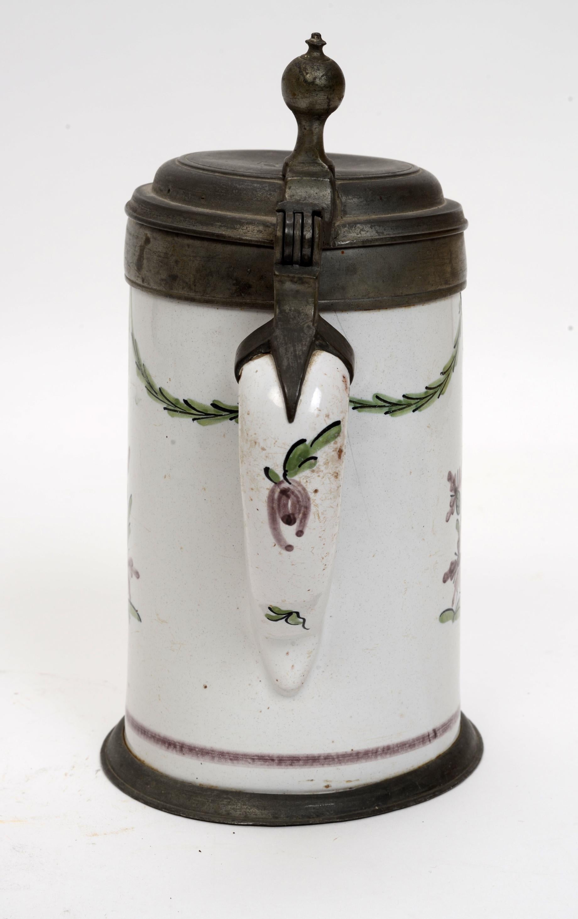 An 18th century German Pewter Mounted Faience Stein Initialed 