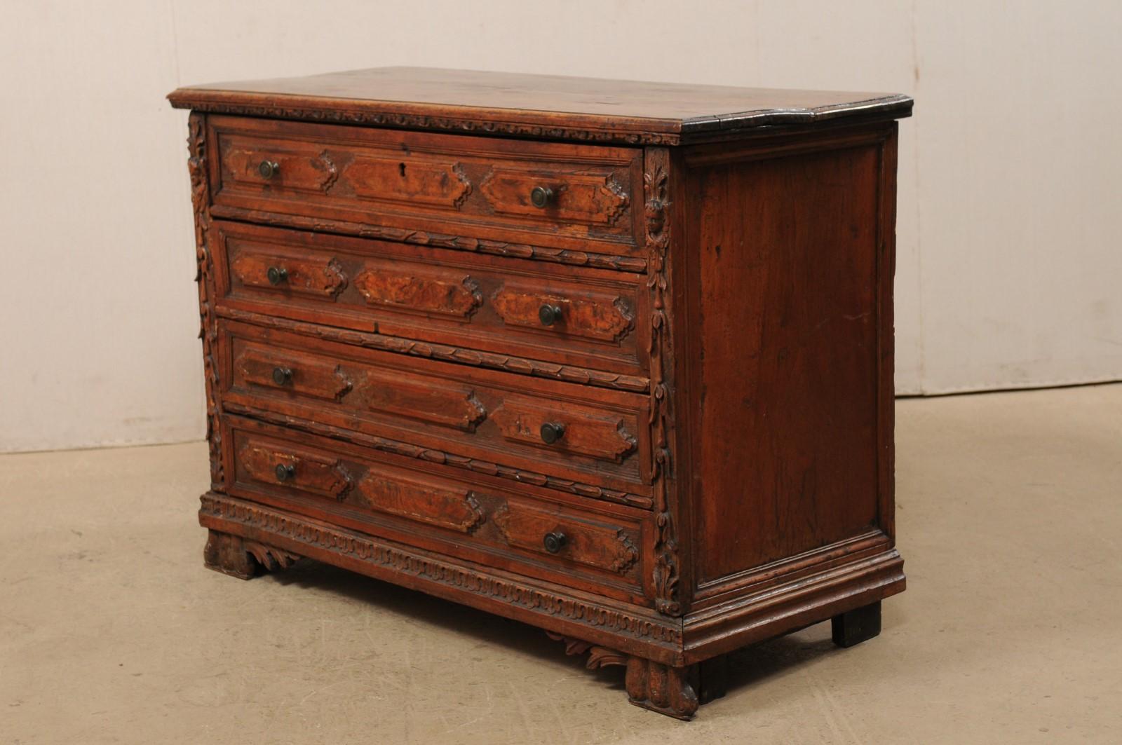 Italian 18th Century 4-Drawer Commode with Finely Carved Embellishments and Trimmings For Sale