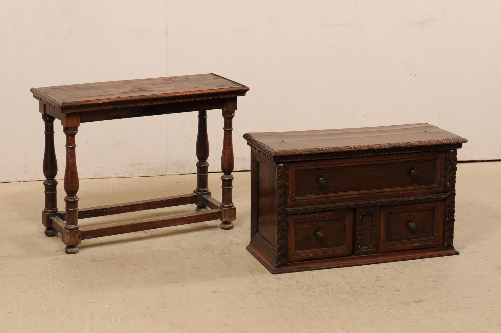 Wood 18th C. Italian Butler's Desk Nicely Raised on Turned Leg Base For Sale
