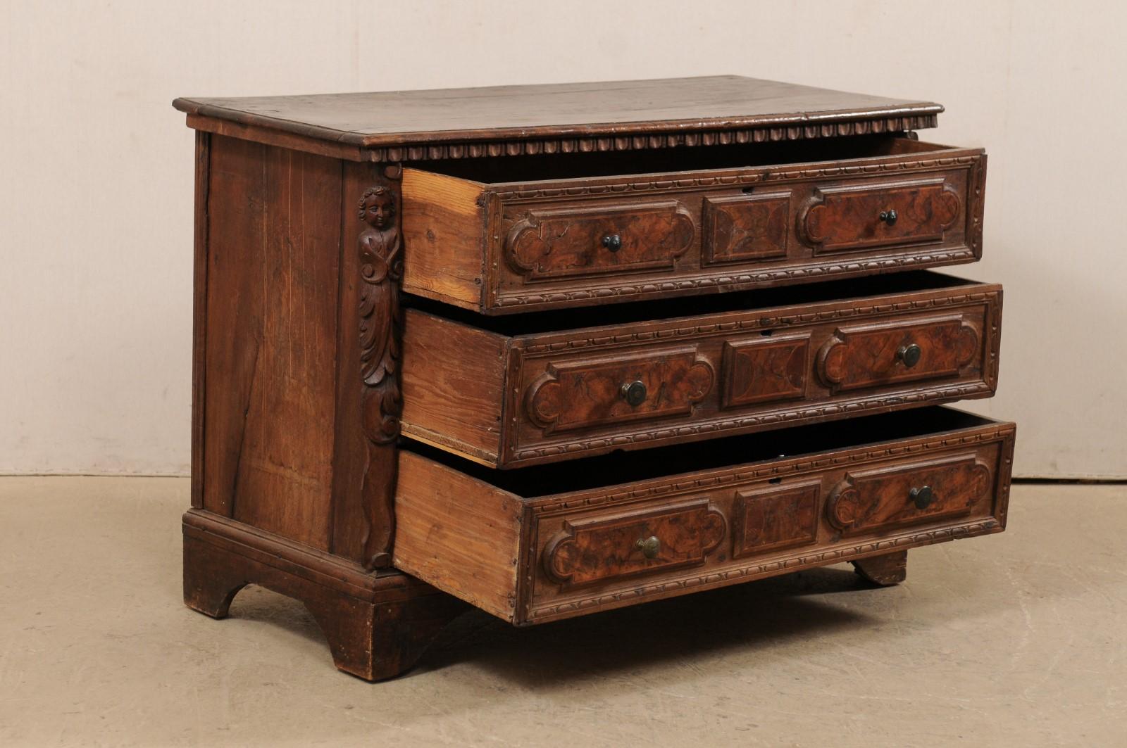 Wood 18th C Italian Chest Adorn with Putti, Egg-n-Dart, and Acanthus Carvings For Sale
