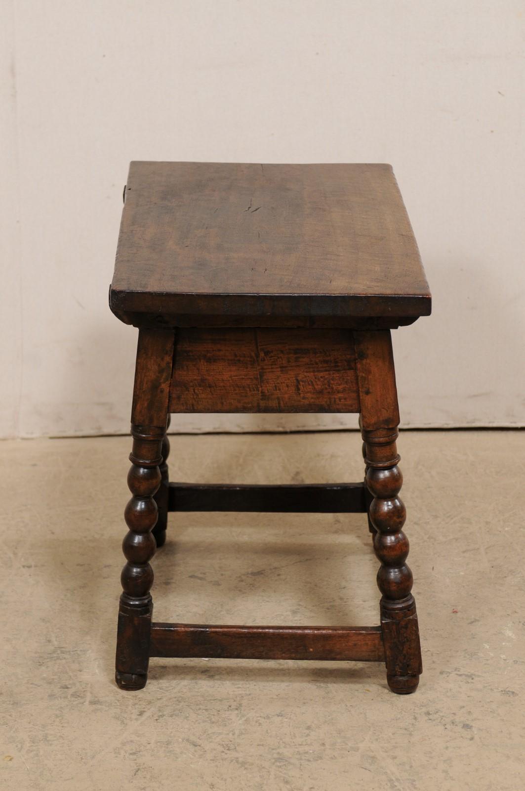 Wood 18th C. Italian Occasional Table w/Drawer Raised on Ball Turned & Carved Legs For Sale