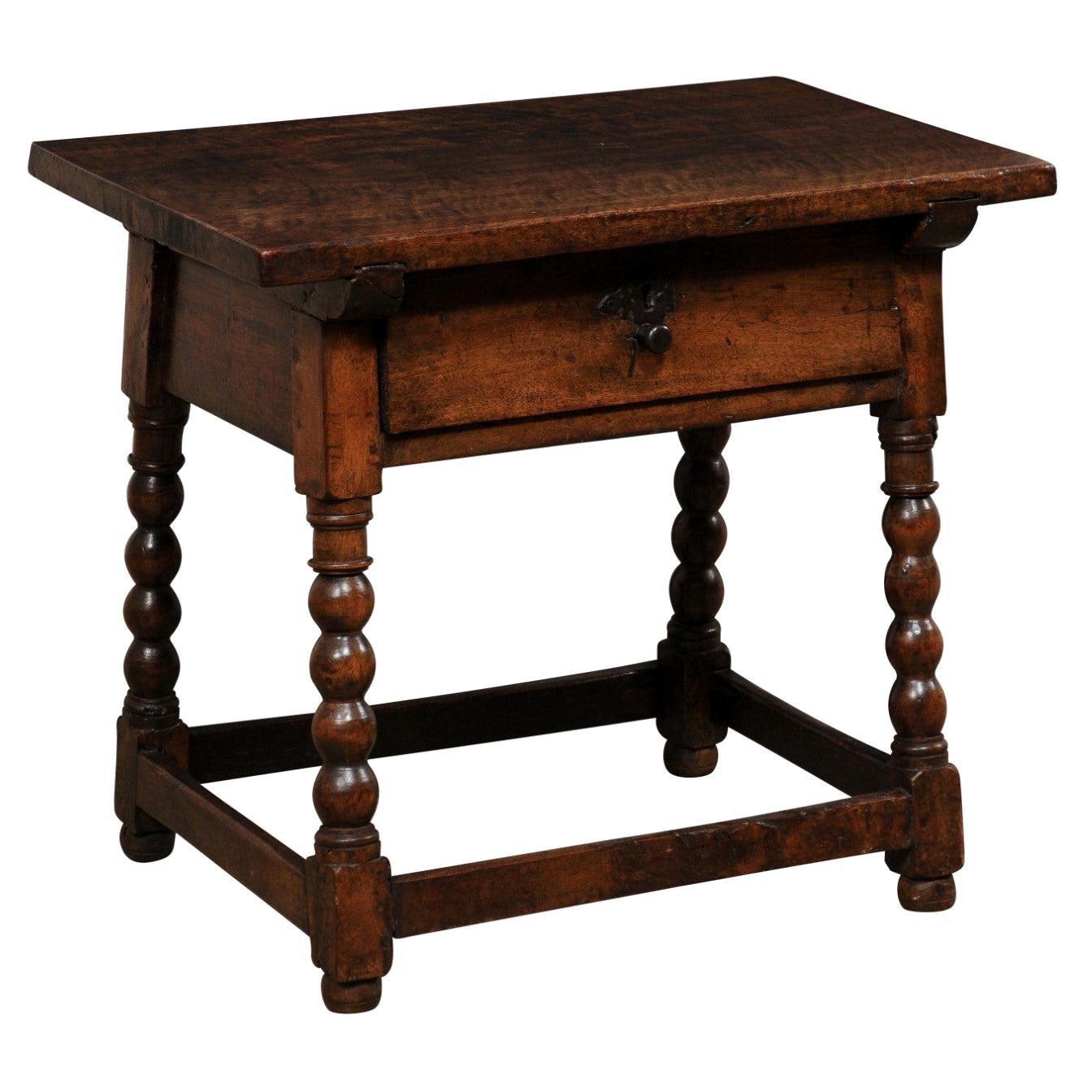 18th C. Italian Occasional Table w/Drawer Raised on Ball Turned & Carved Legs For Sale