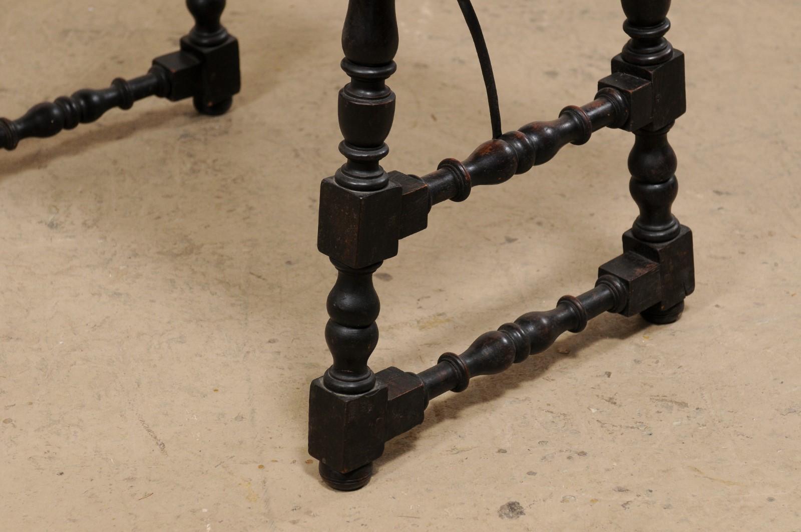18th c. Italian Wood Table w/ Turned Trestle Legs & Forged Iron Stretcher For Sale 6