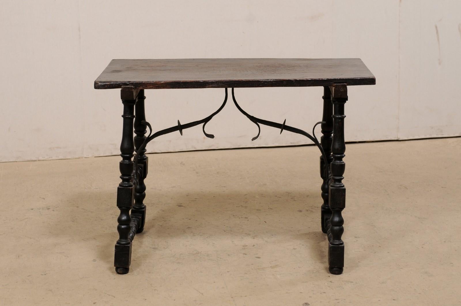 18th c. Italian Wood Table w/ Turned Trestle Legs & Forged Iron Stretcher For Sale 7