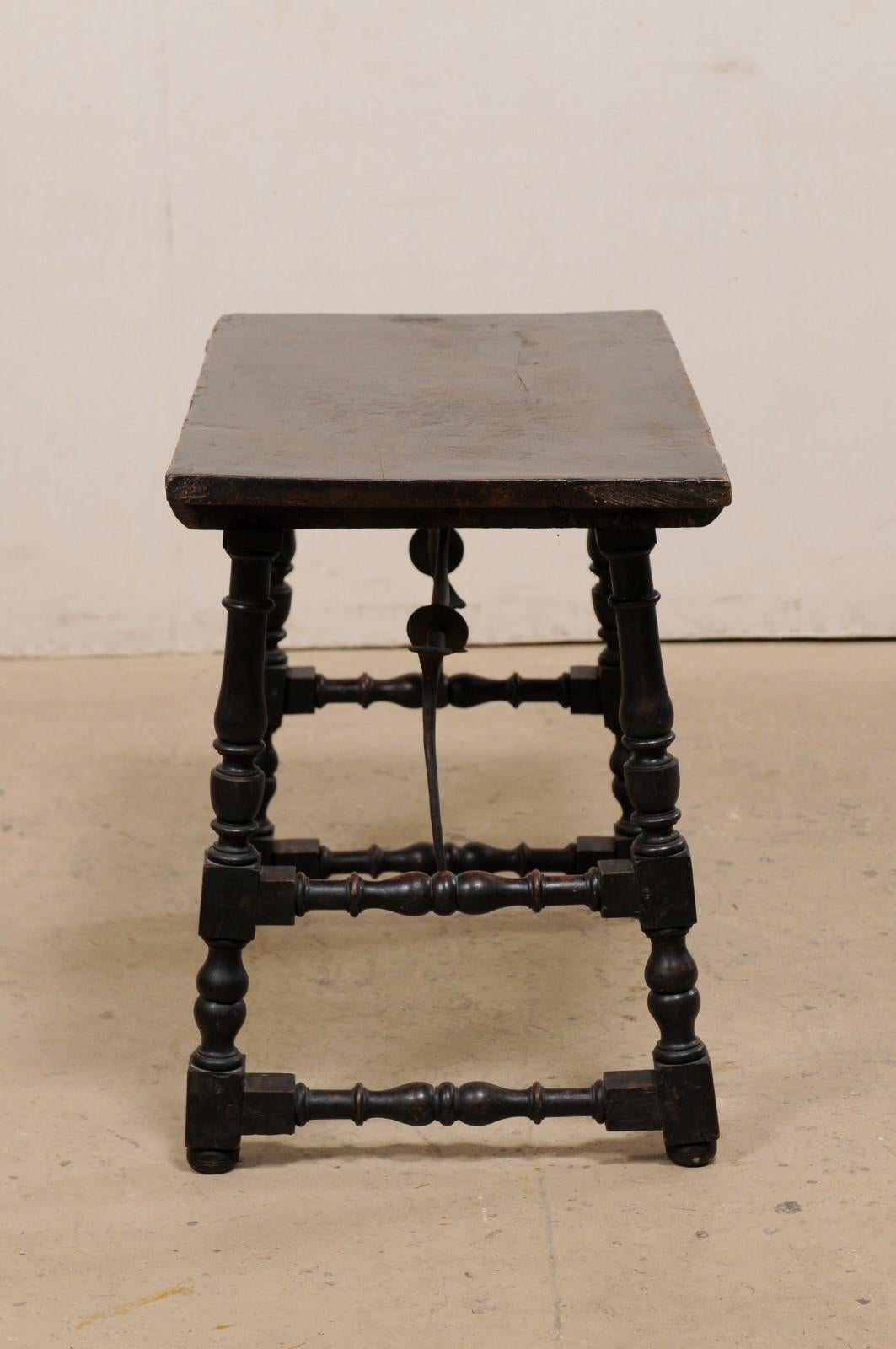 18th c. Italian Wood Table w/ Turned Trestle Legs & Forged Iron Stretcher For Sale 4