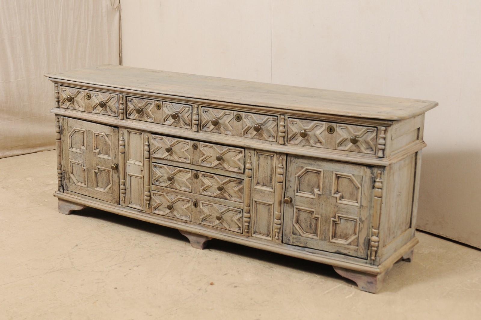 18th Century Large English Console Cabinet with Carved Geometrical Panel Design In Good Condition In Atlanta, GA