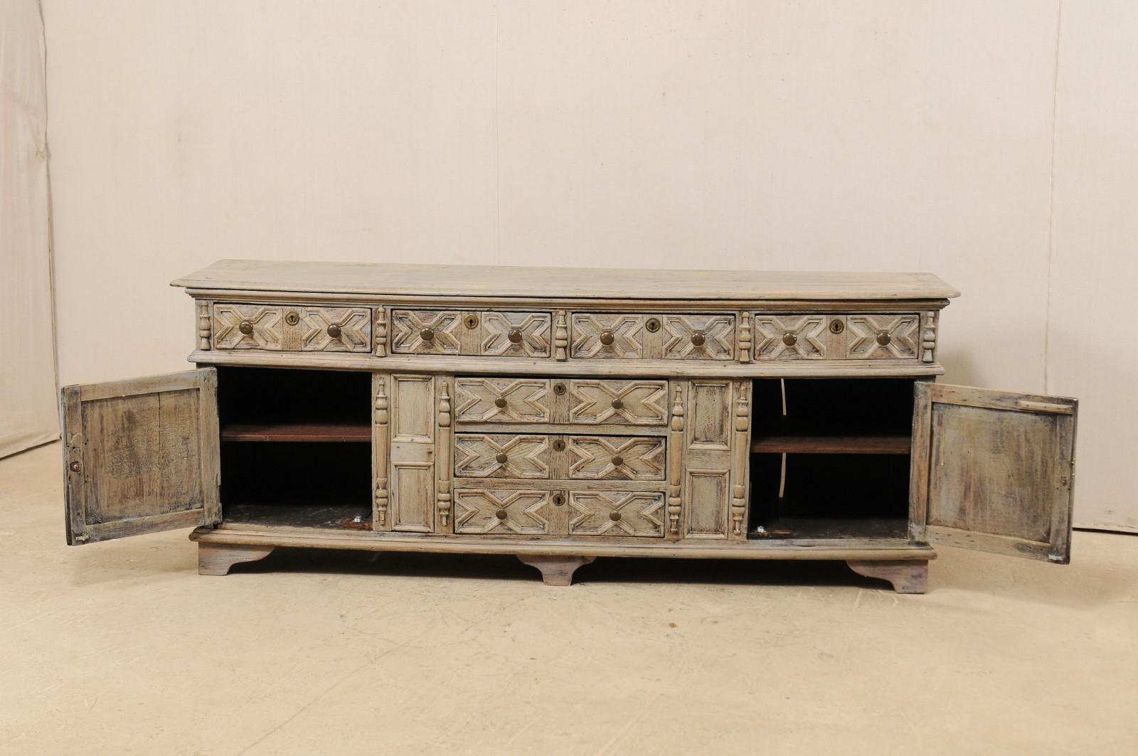 18th Century Large English Console Cabinet with Carved Geometrical Panel Design 3