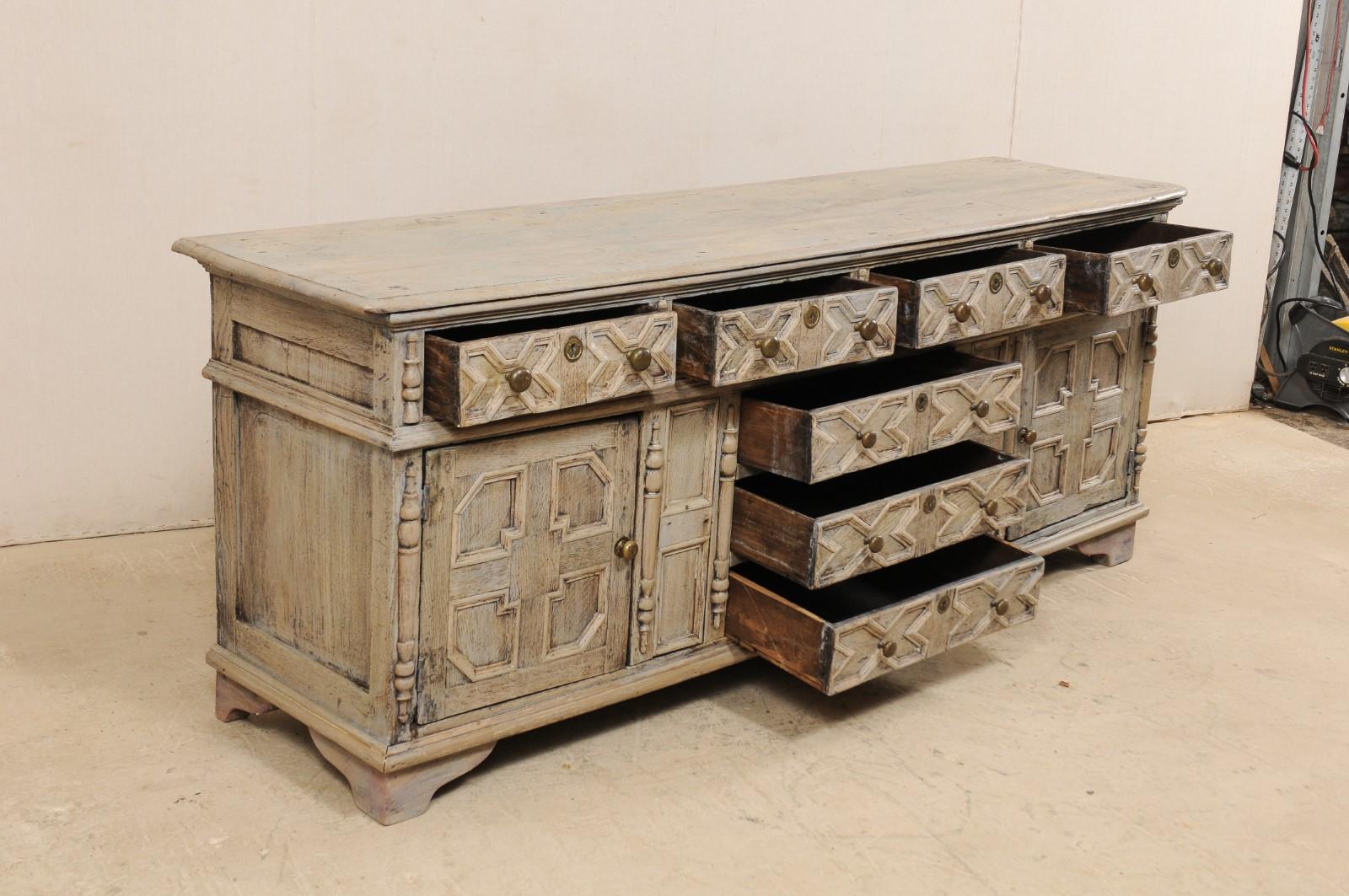 18th Century Large English Console Cabinet with Carved Geometrical Panel Design 4