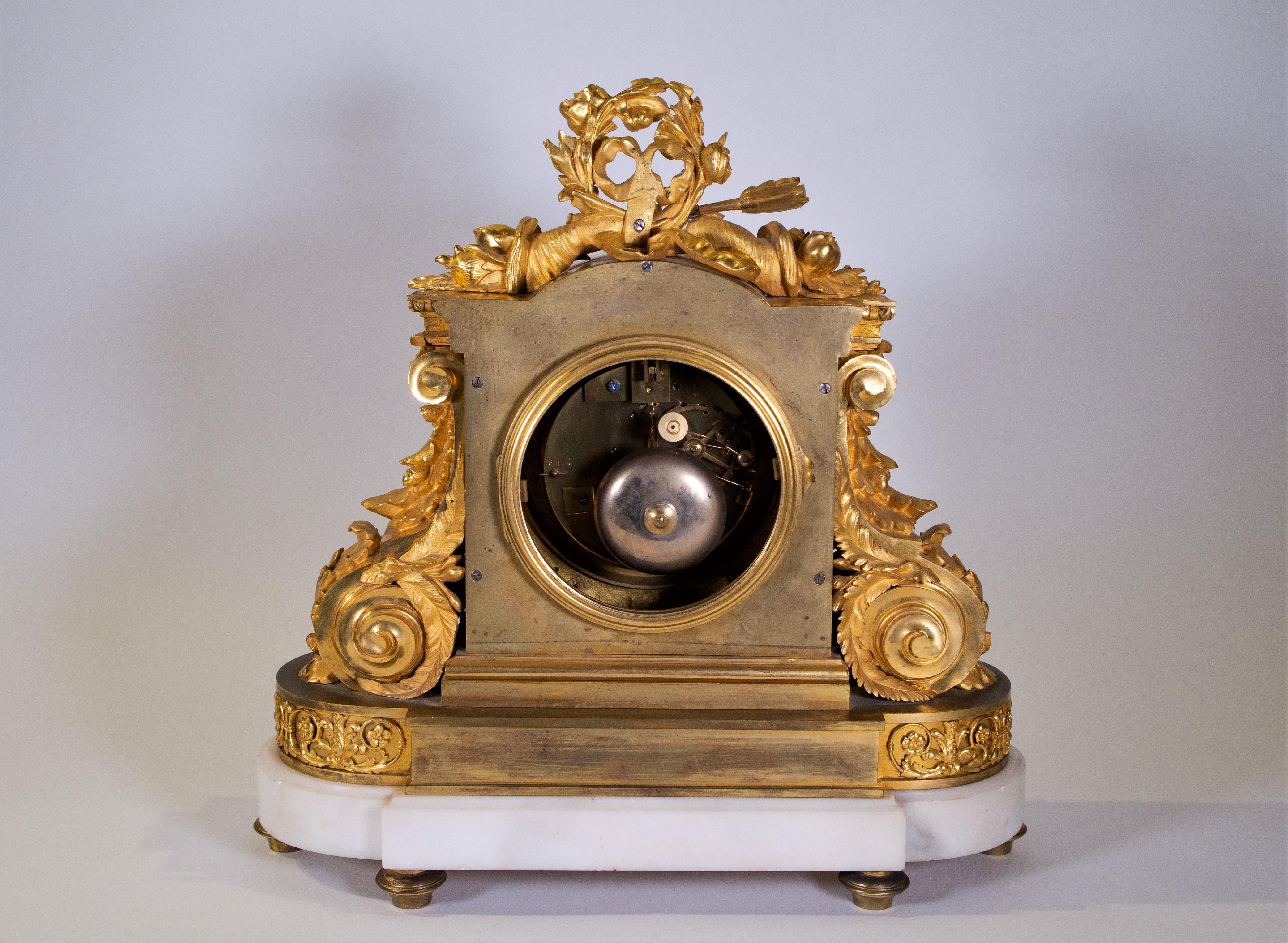 18th Century Carrara Marble and Dore Bronze Mantle Clock, F. Berthoud For Sale 8