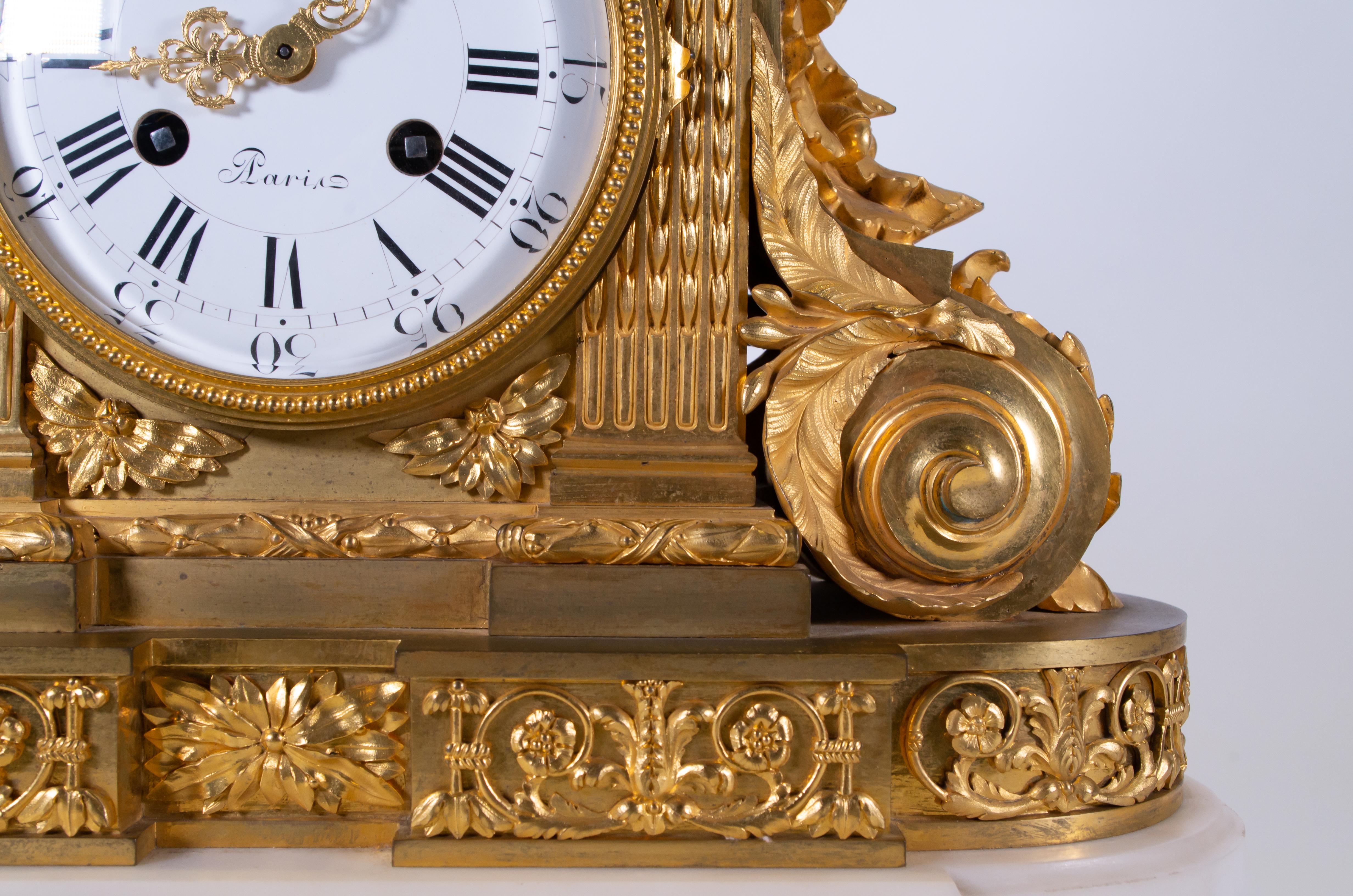 Late 18th Century 18th Century Carrara Marble and Dore Bronze Mantle Clock, F. Berthoud For Sale