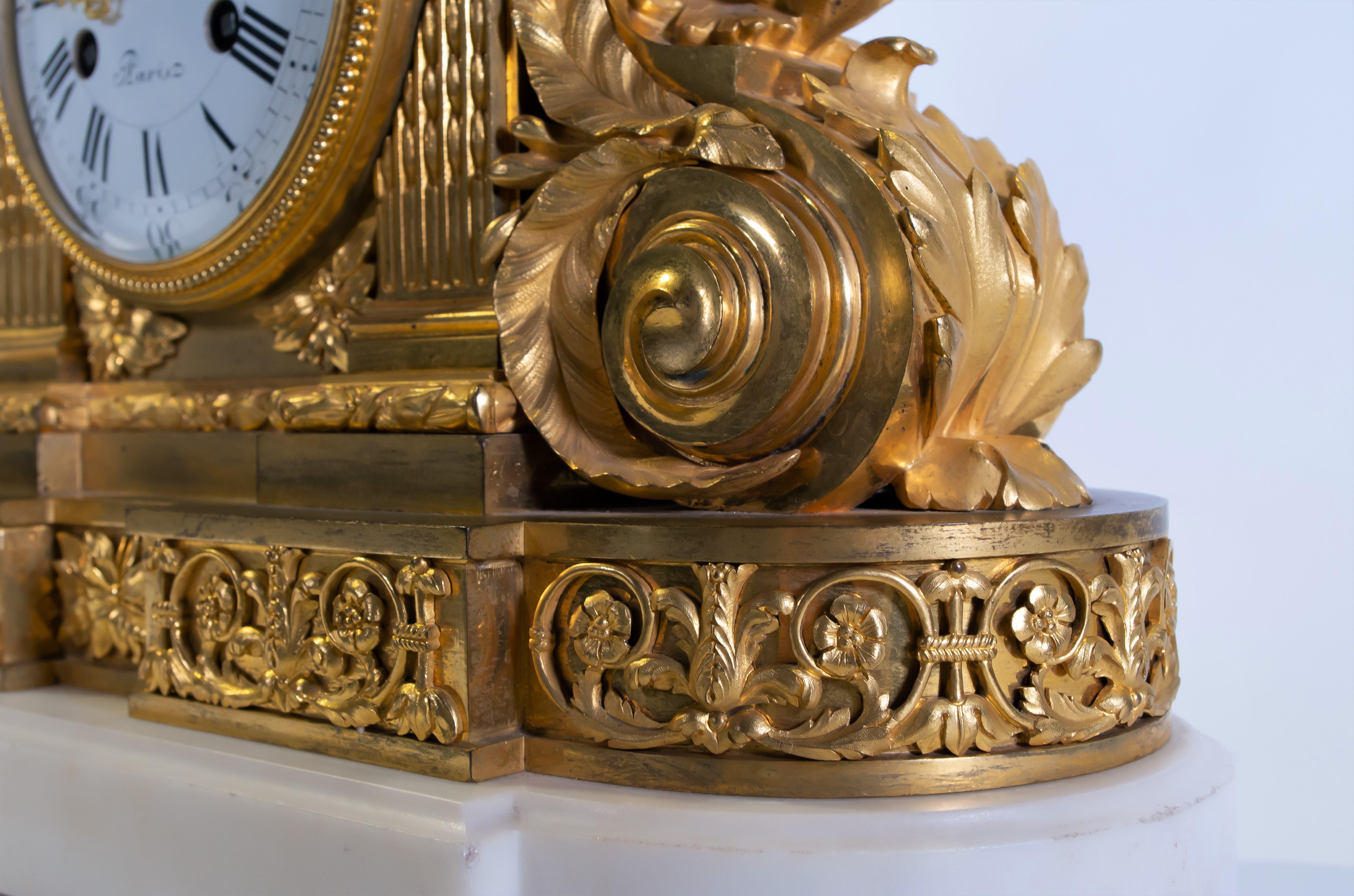 18th Century Carrara Marble and Dore Bronze Mantle Clock, F. Berthoud For Sale 1