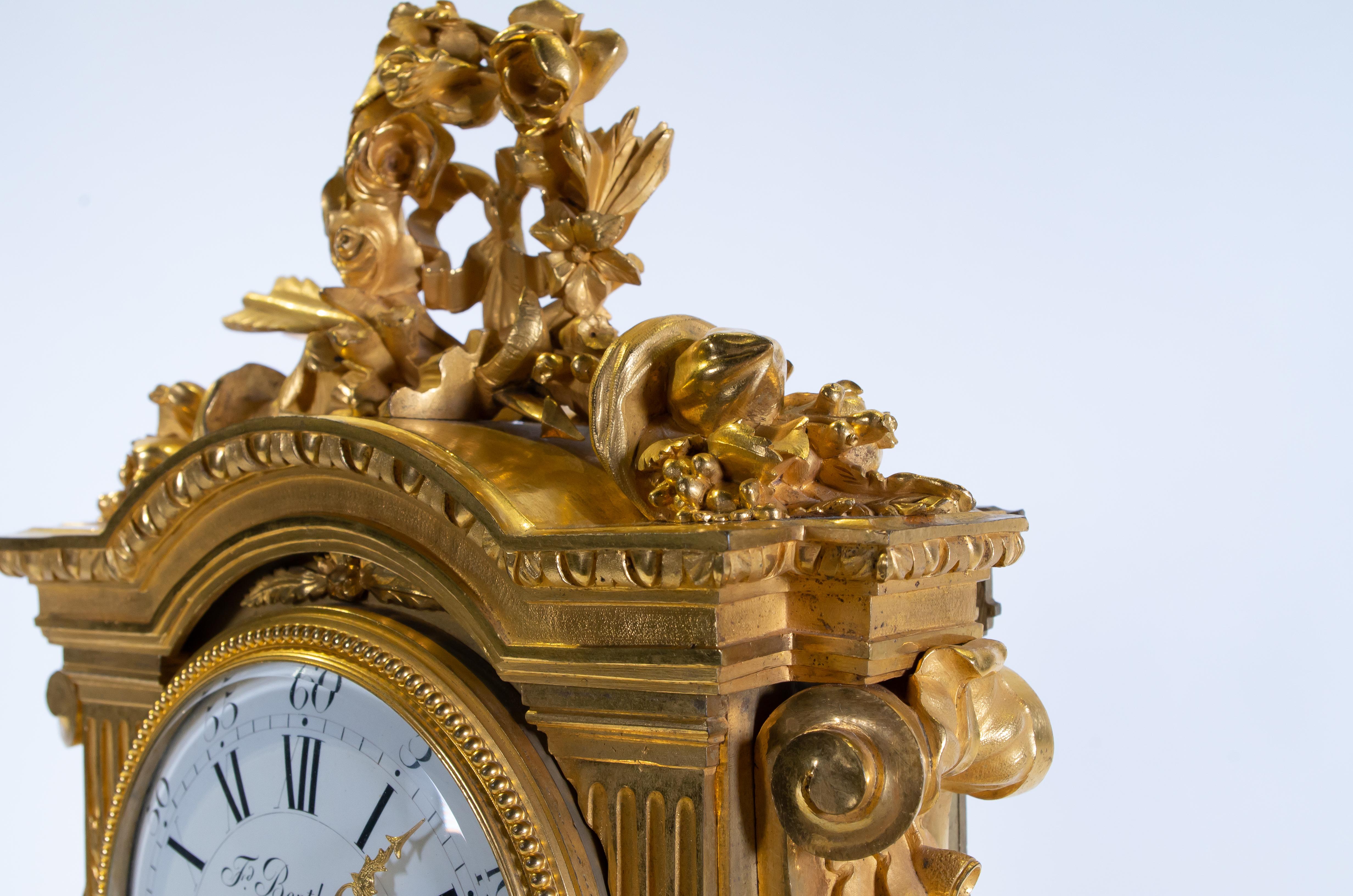 18th Century Carrara Marble and Dore Bronze Mantle Clock, F. Berthoud For Sale 2