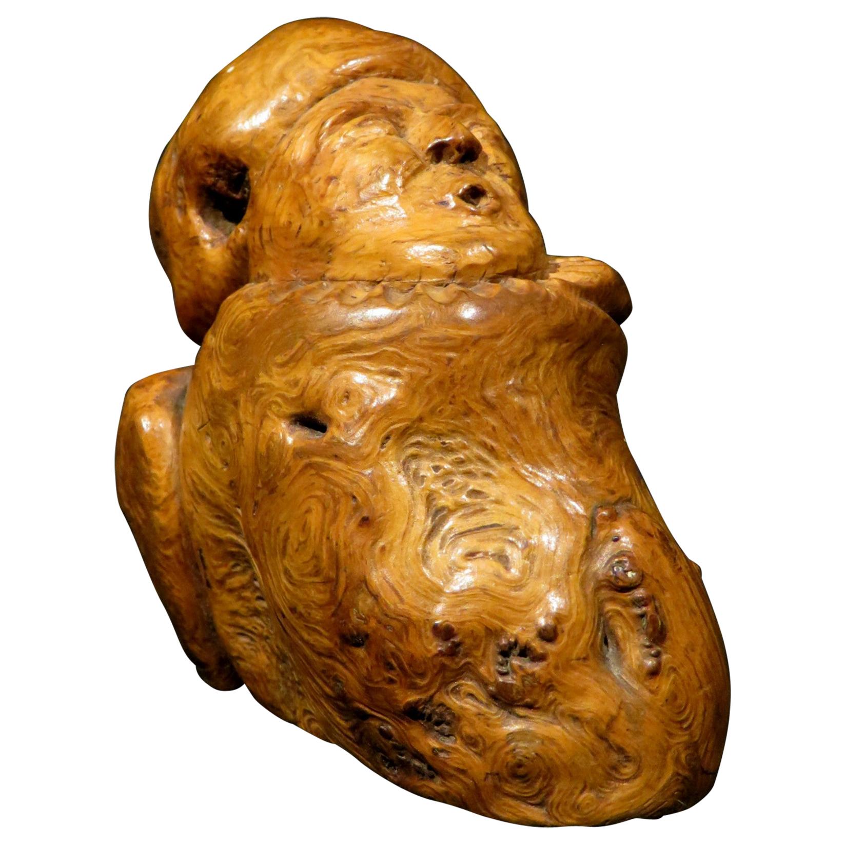 An Intriguing 18th Century Carved Burl Wood Treen Figure, Continental Circa 1740 For Sale