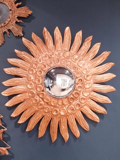 Miroir convexe Sunburst en bois doré sculpté du 18ème siècle