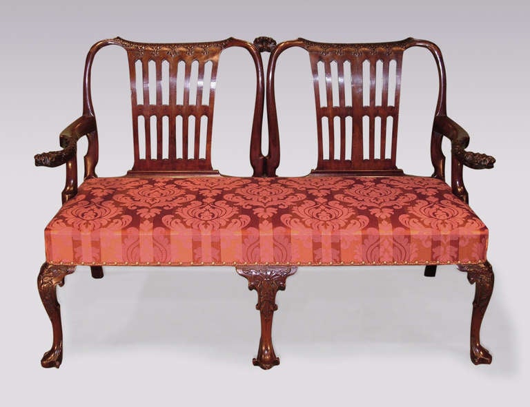 English 18th Century Carved Mahogany Settee in the Manner of Giles Grendey