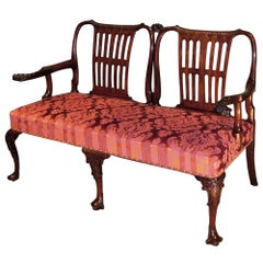 Antique 18th Century Carved Mahogany Settee in the Manner of Giles Grendey