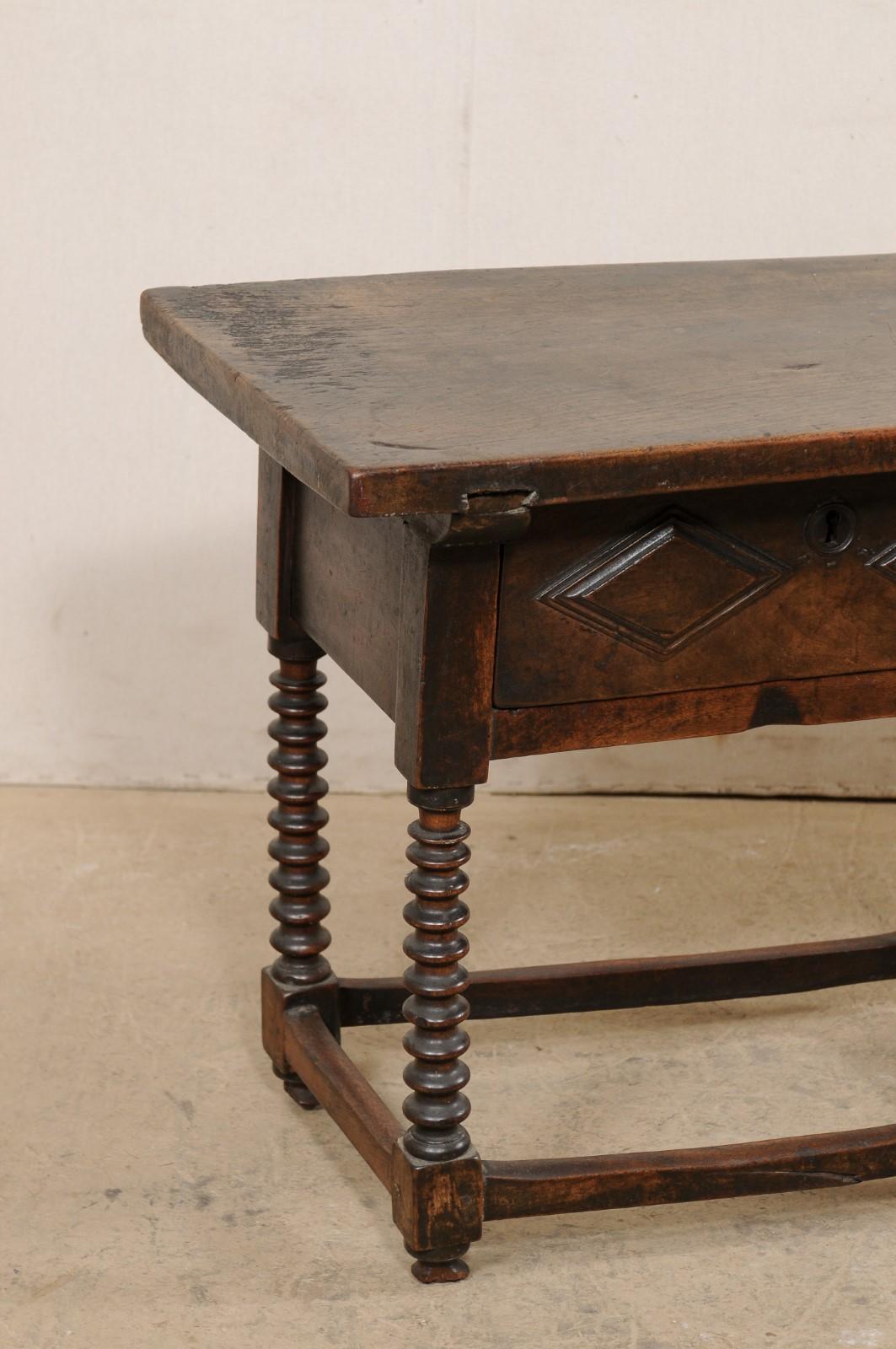 Italian 18th Century Carved-Walnut Occasional Table with Single Drawer from Italy