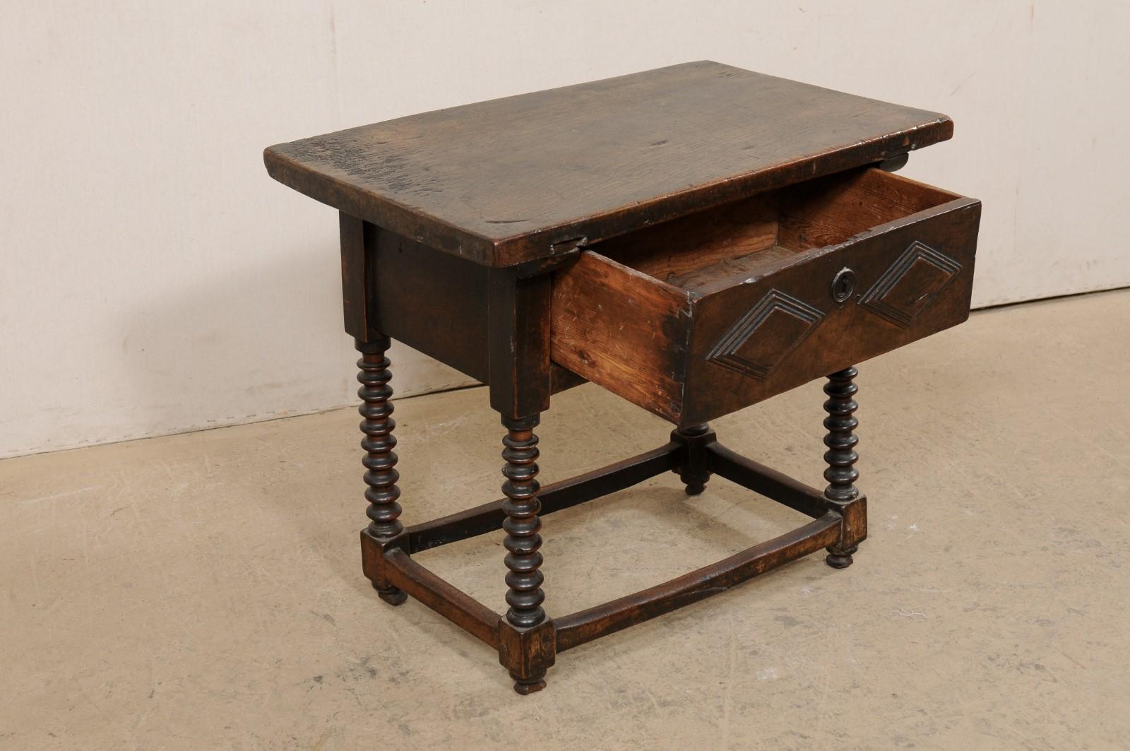 18th Century and Earlier 18th Century Carved-Walnut Occasional Table with Single Drawer from Italy