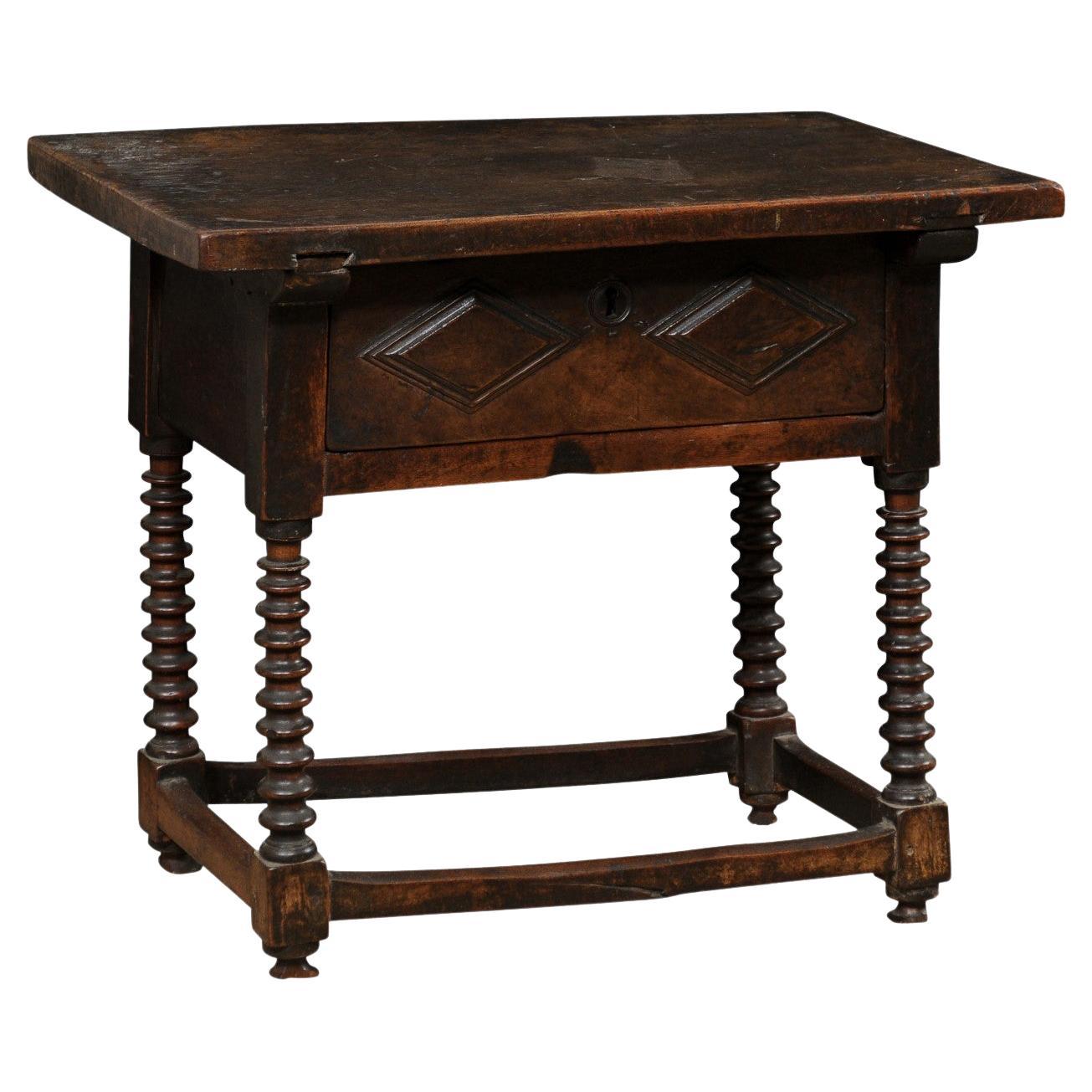 18th Century Carved-Walnut Occasional Table with Single Drawer from Italy